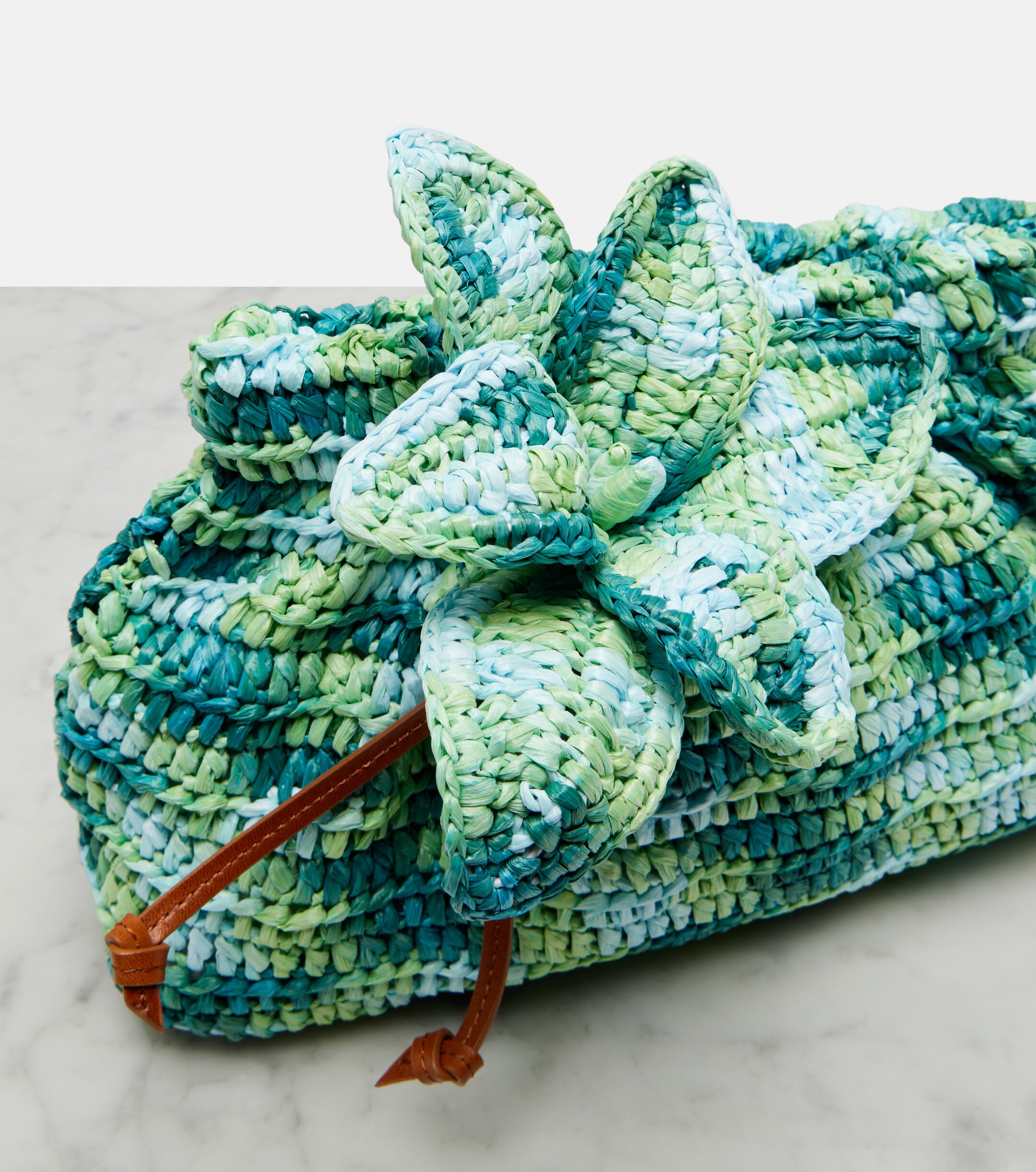 AQUAZZURA Calypso floral-appliqué raffia clutch