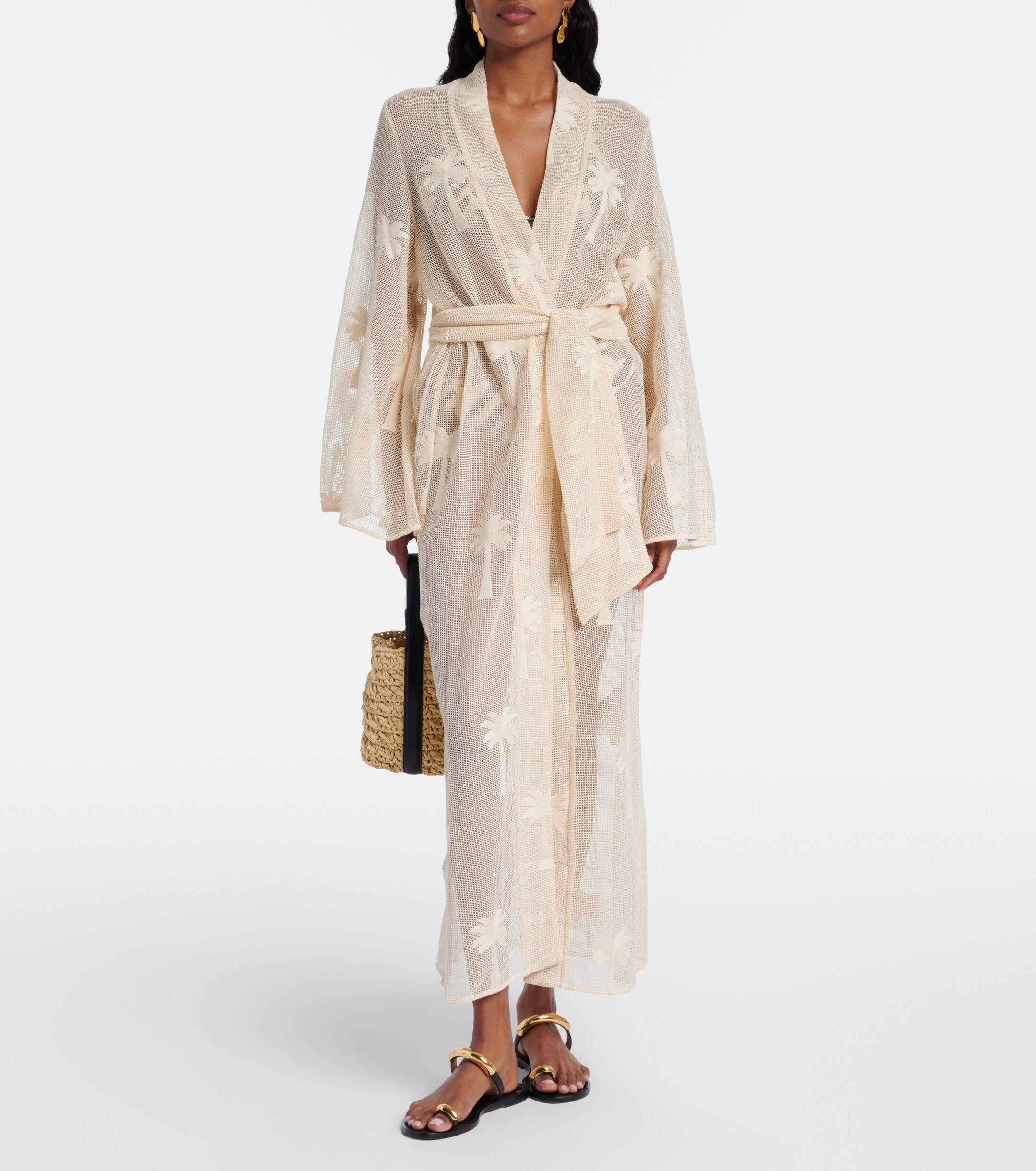 Johanna Ortiz Johanna Ortiz Belted embroidered cotton mesh kaftan