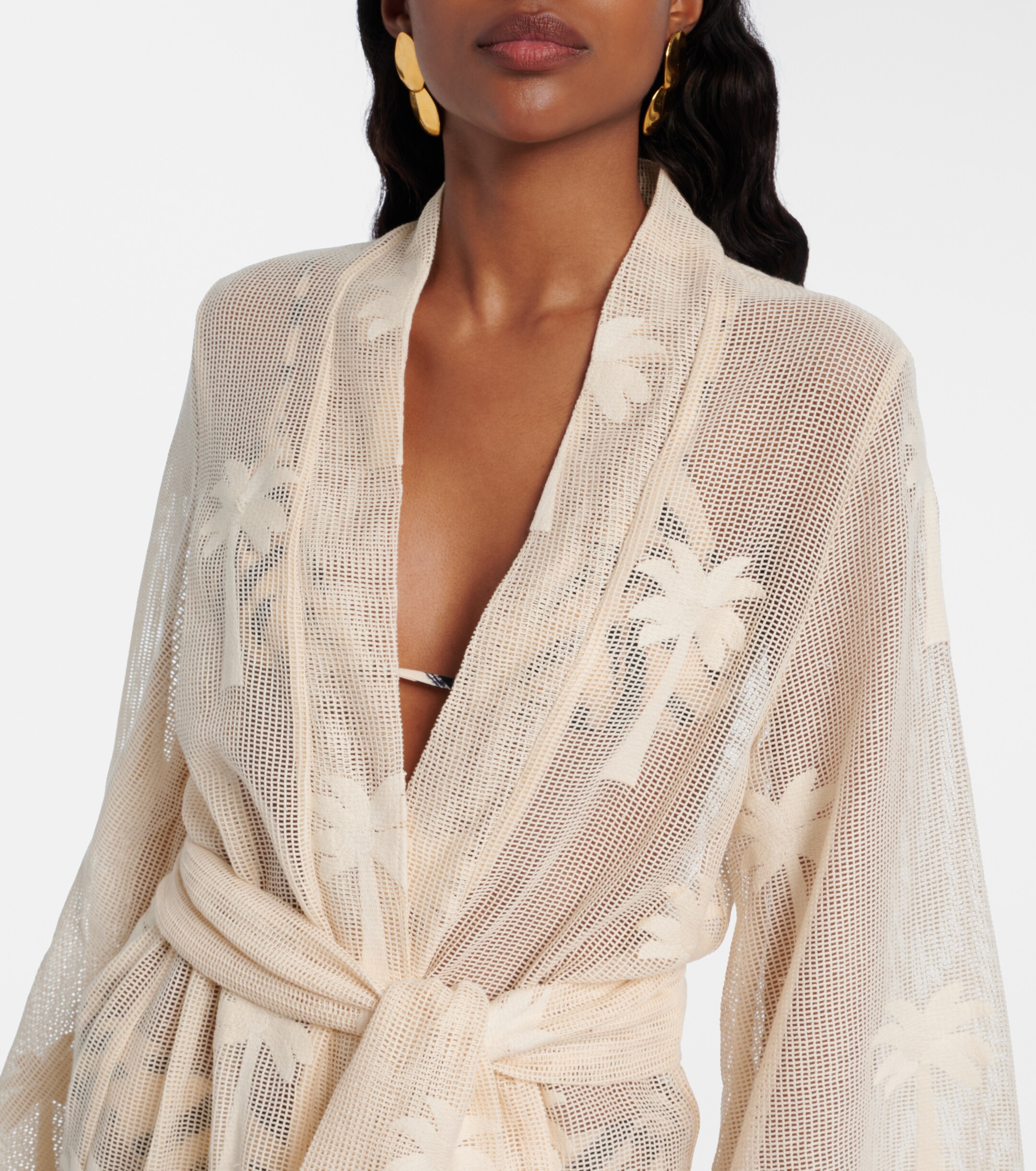 Johanna Ortiz Johanna Ortiz Belted embroidered cotton mesh kaftan