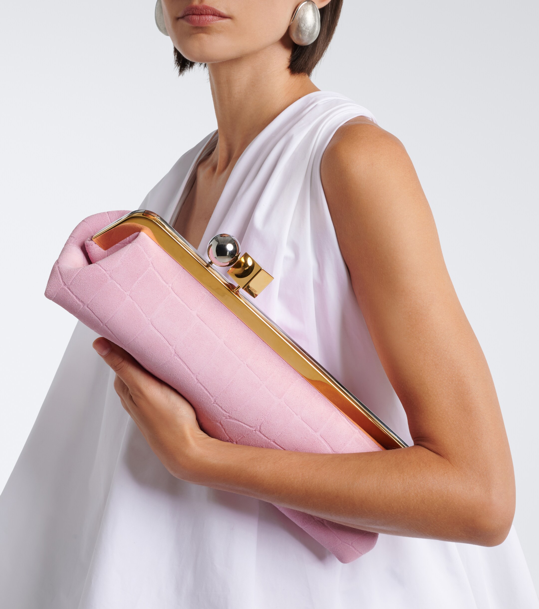 Jacquemus Salon croc-effect suede clutch