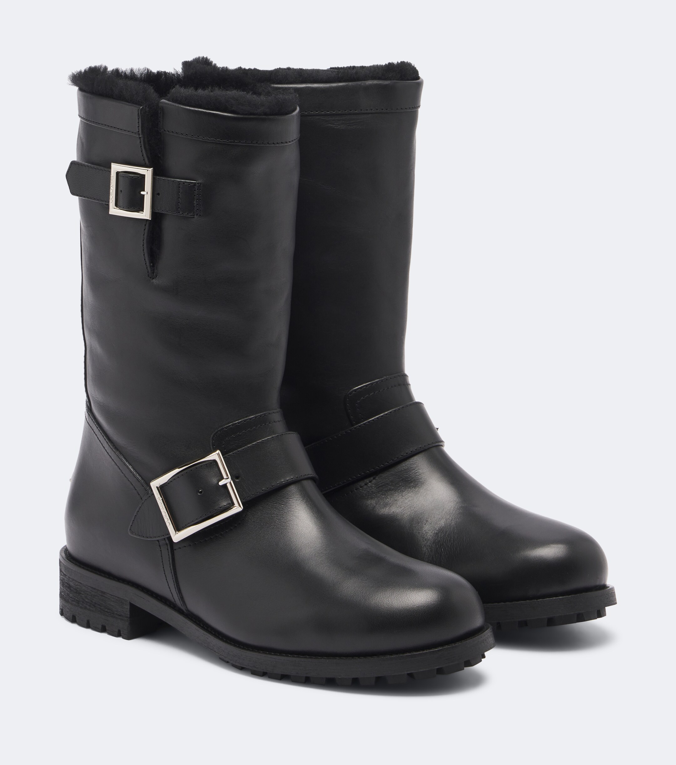 JIMMY CHOO Jimmy Choo Biker shearling-lined leather mid-calf boots