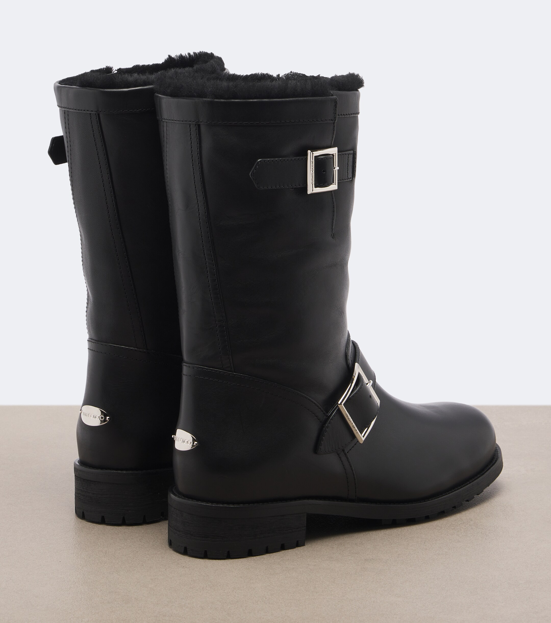 JIMMY CHOO Jimmy Choo Biker shearling-lined leather mid-calf boots