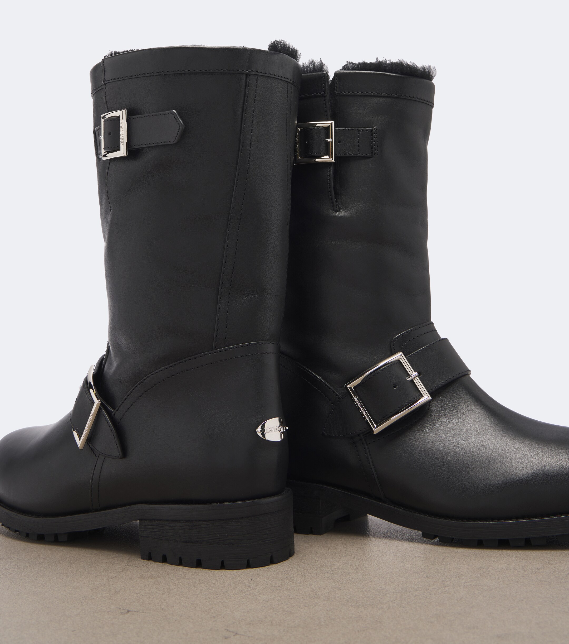 JIMMY CHOO Jimmy Choo Biker shearling-lined leather mid-calf boots