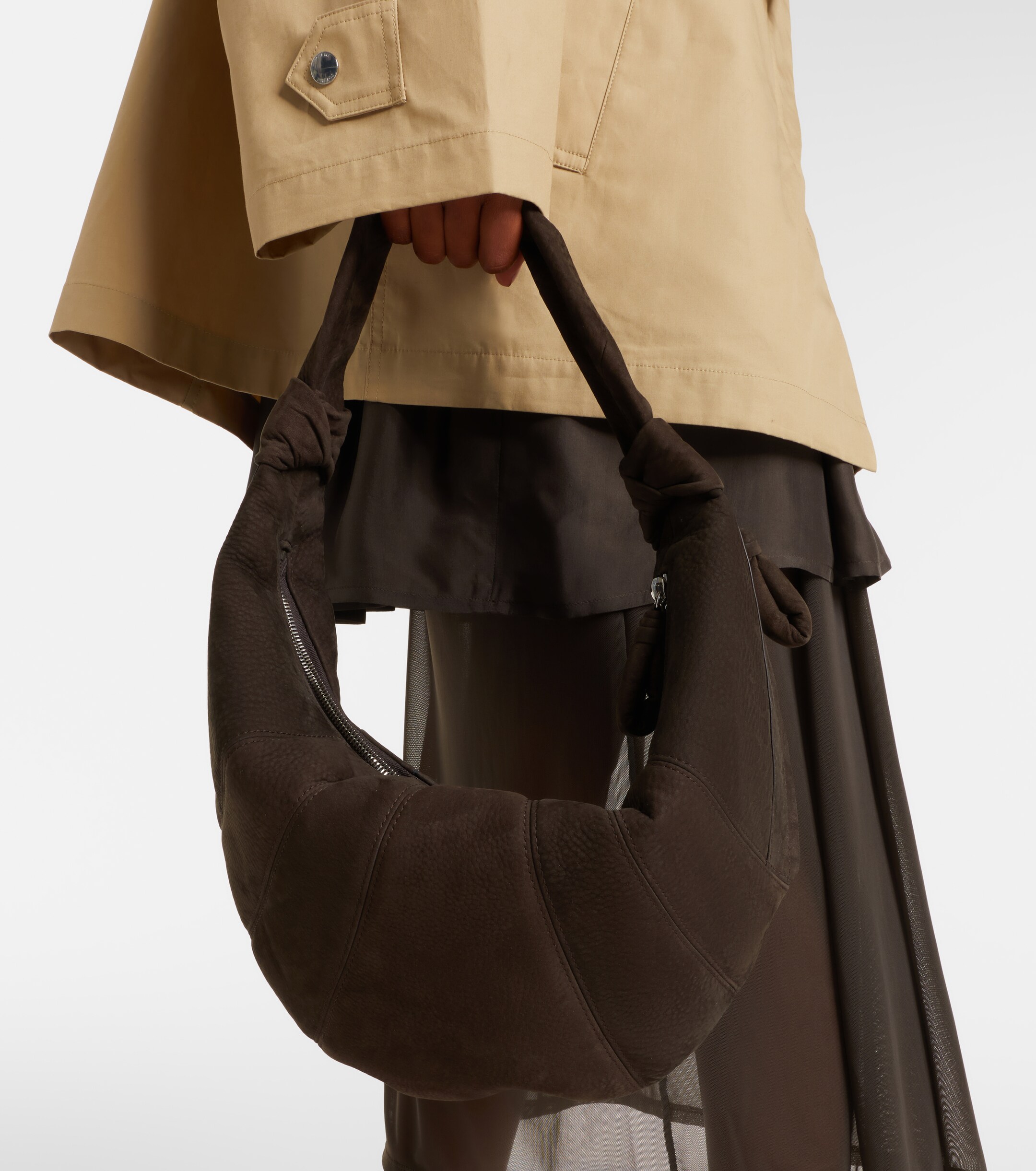 Lemaire Fortune Croissant Small suede shoulder bag