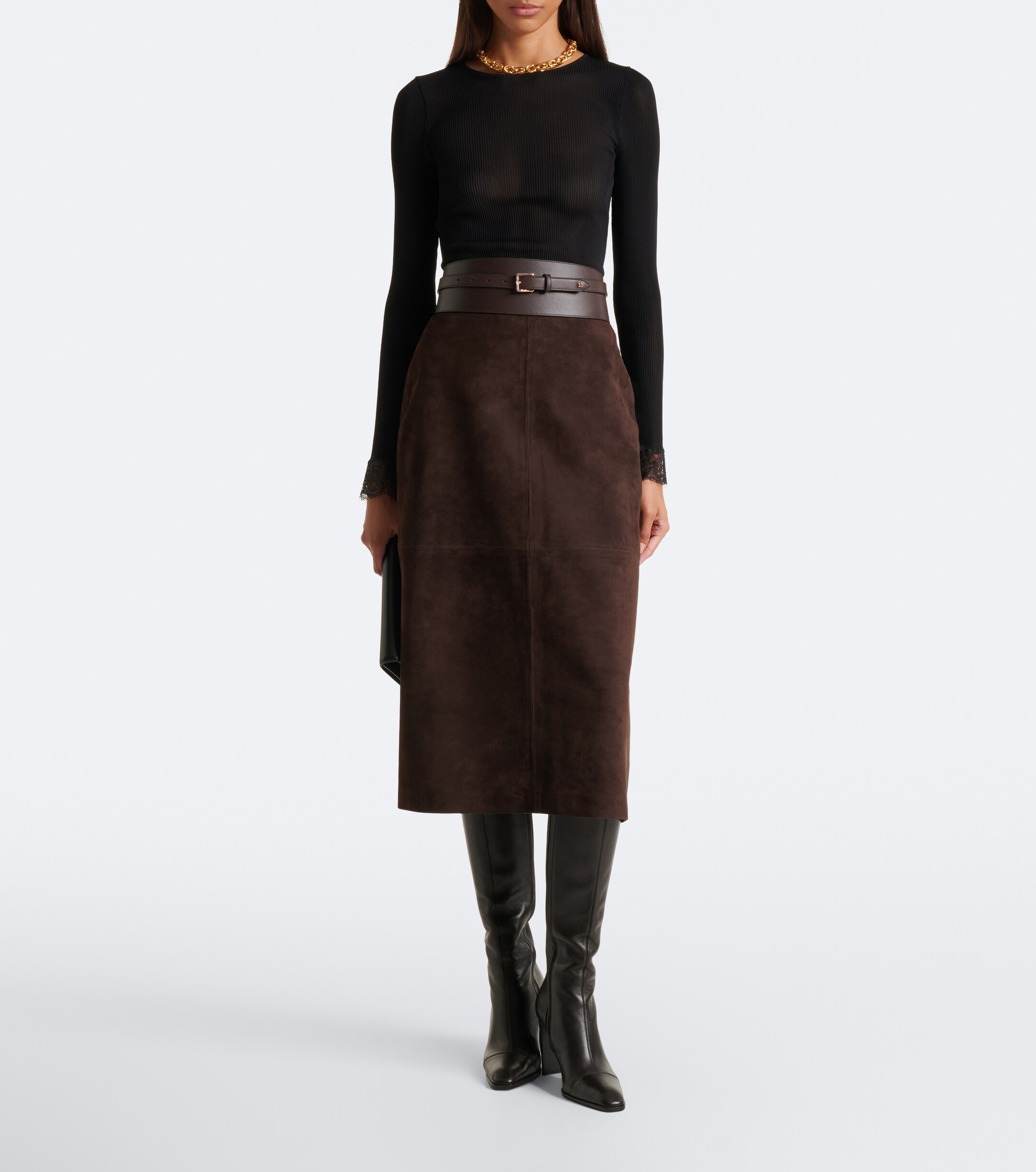 NOUR HAMMOUR Nour Hammour Alana suede pencil skirt