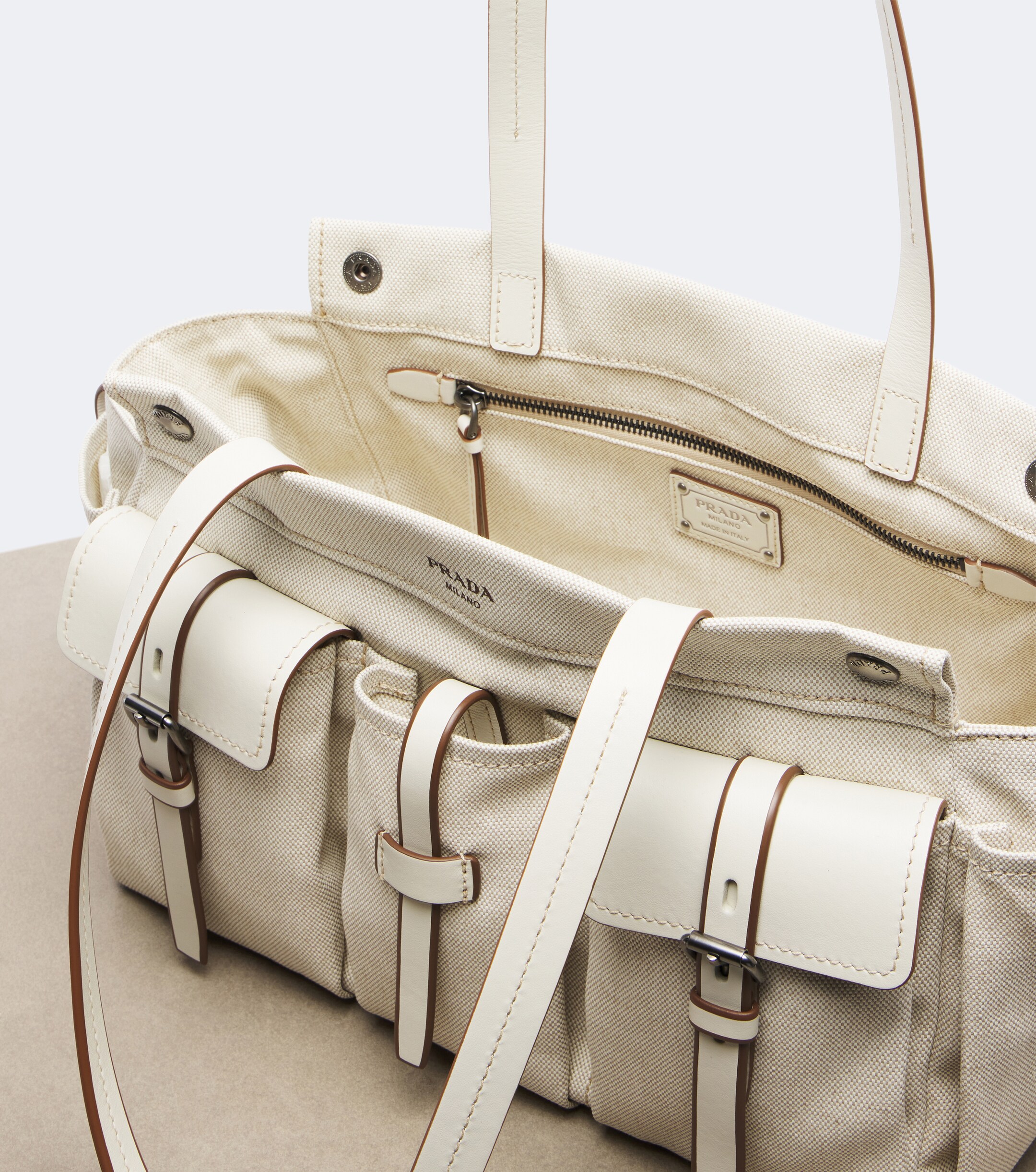 Prada Prada Prada Route Large canvas tote bag
