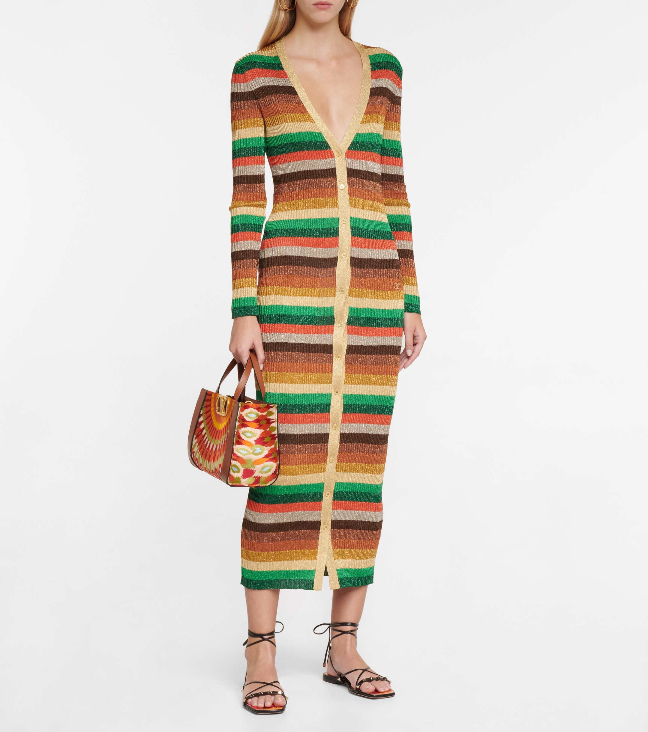 Valentino Lurex® striped V-neck midi dress