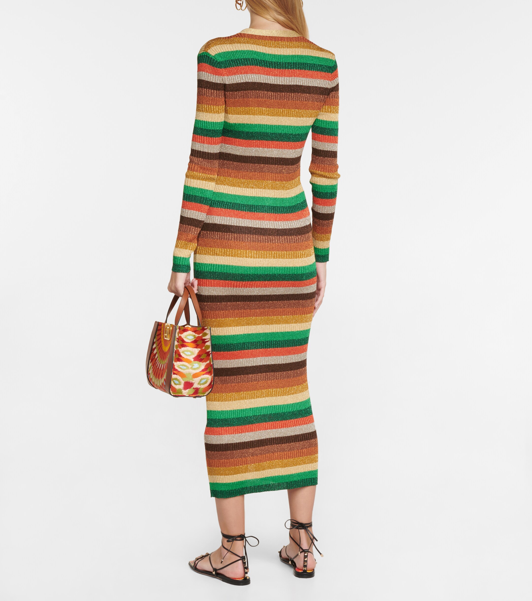 Valentino Lurex® striped V-neck midi dress