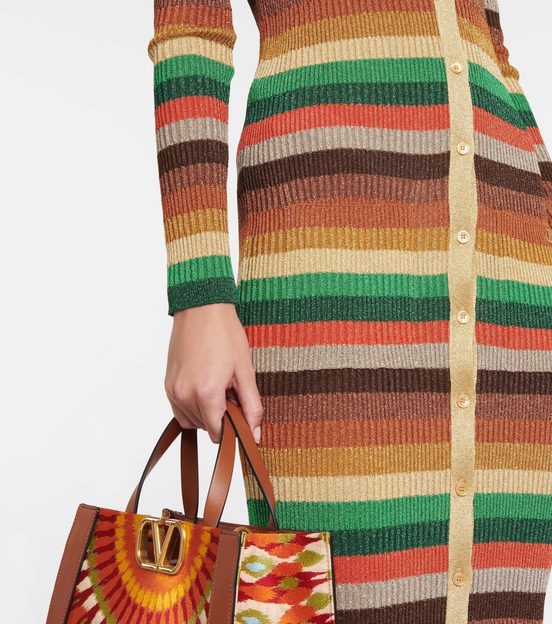 Valentino Lurex® striped V-neck midi dress