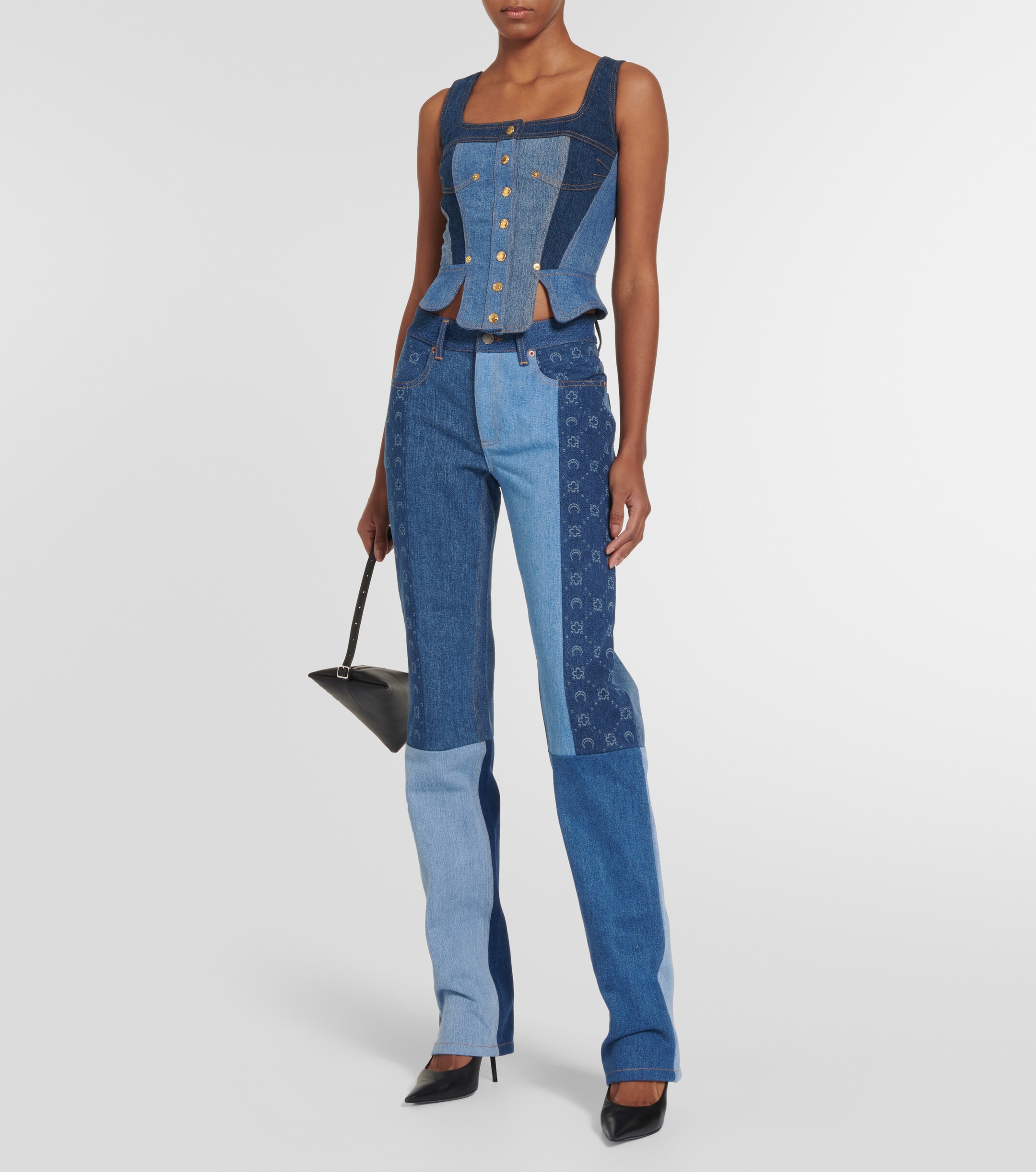 Marine Serre Moonogram patchwork straight jeans