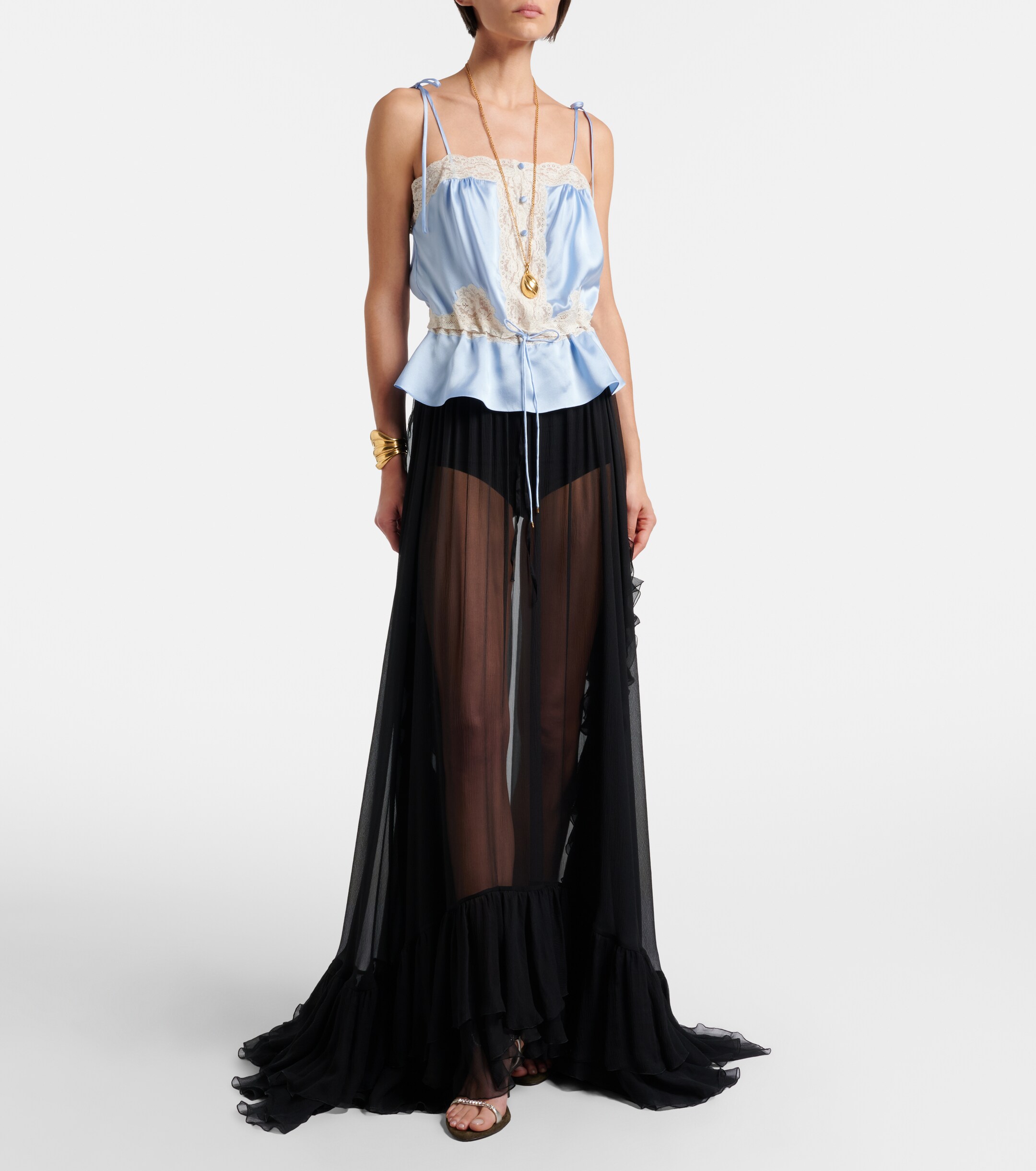Chloé Chloé Lace-trimmed silk satin camisole