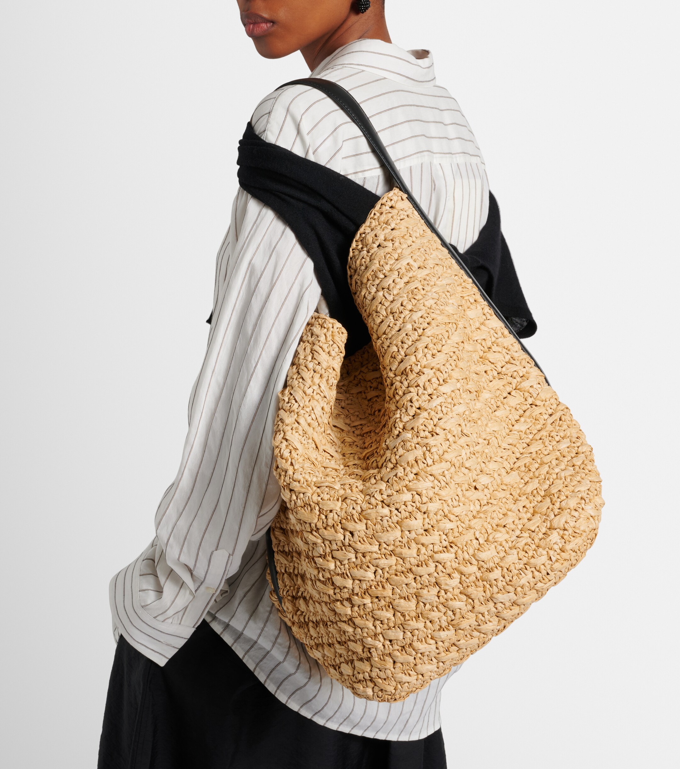 TOTEME Leather-trimmed raffia and paper bucket bag