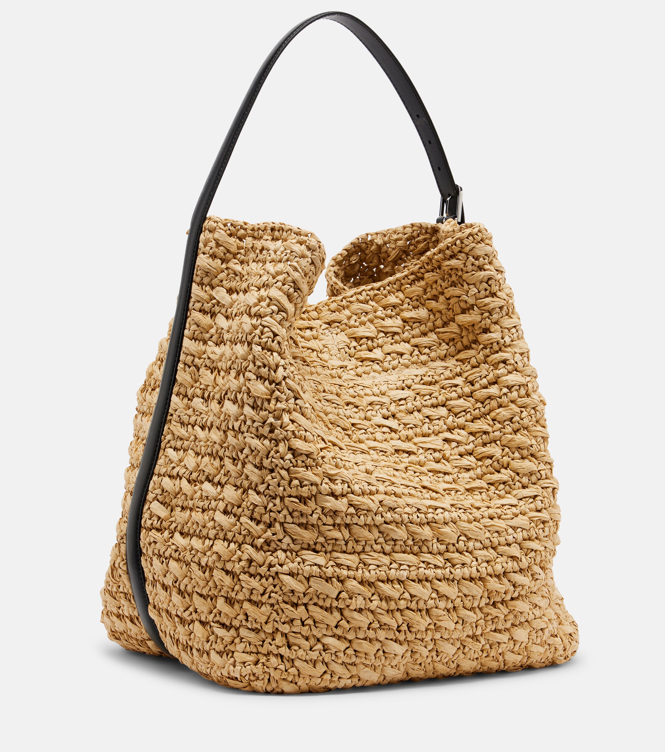 TOTEME Leather-trimmed raffia and paper bucket bag