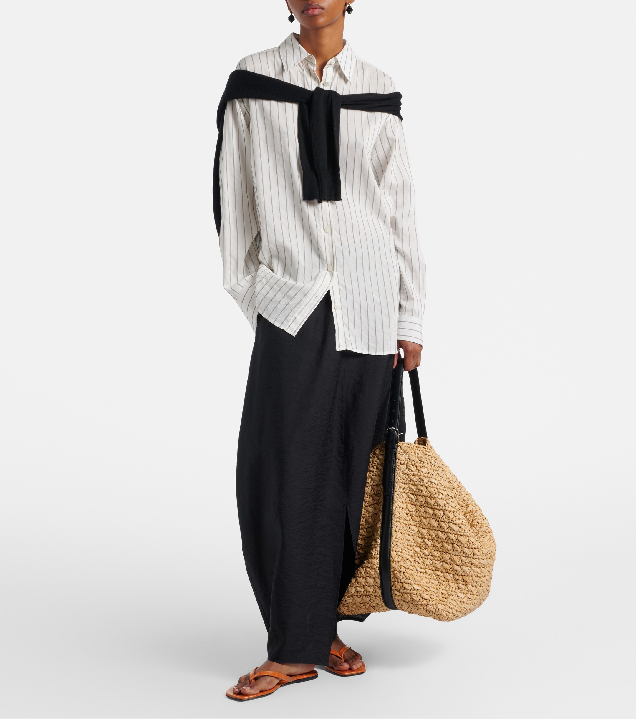 TOTEME Leather-trimmed raffia and paper bucket bag