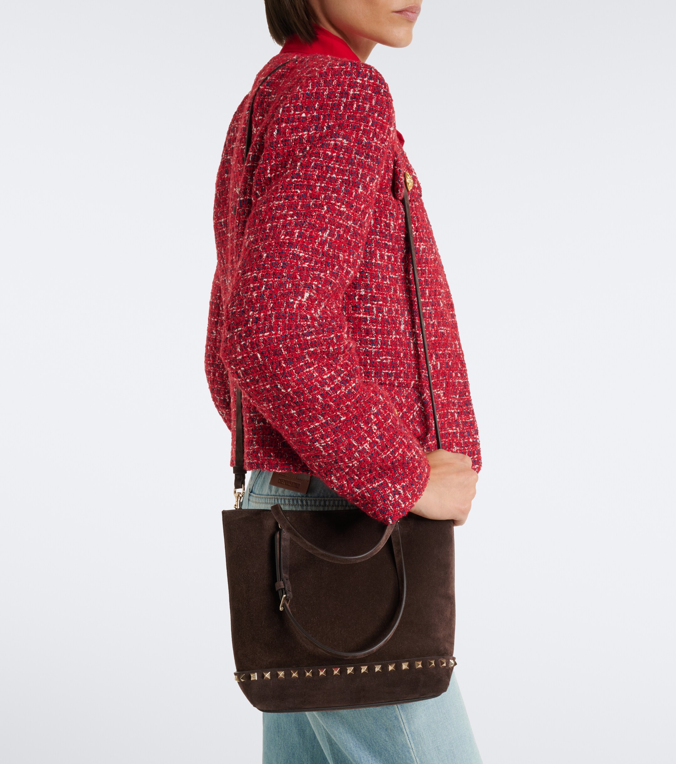 Valentino Garavani Rockstud Small suede top-handle bag thumbnail