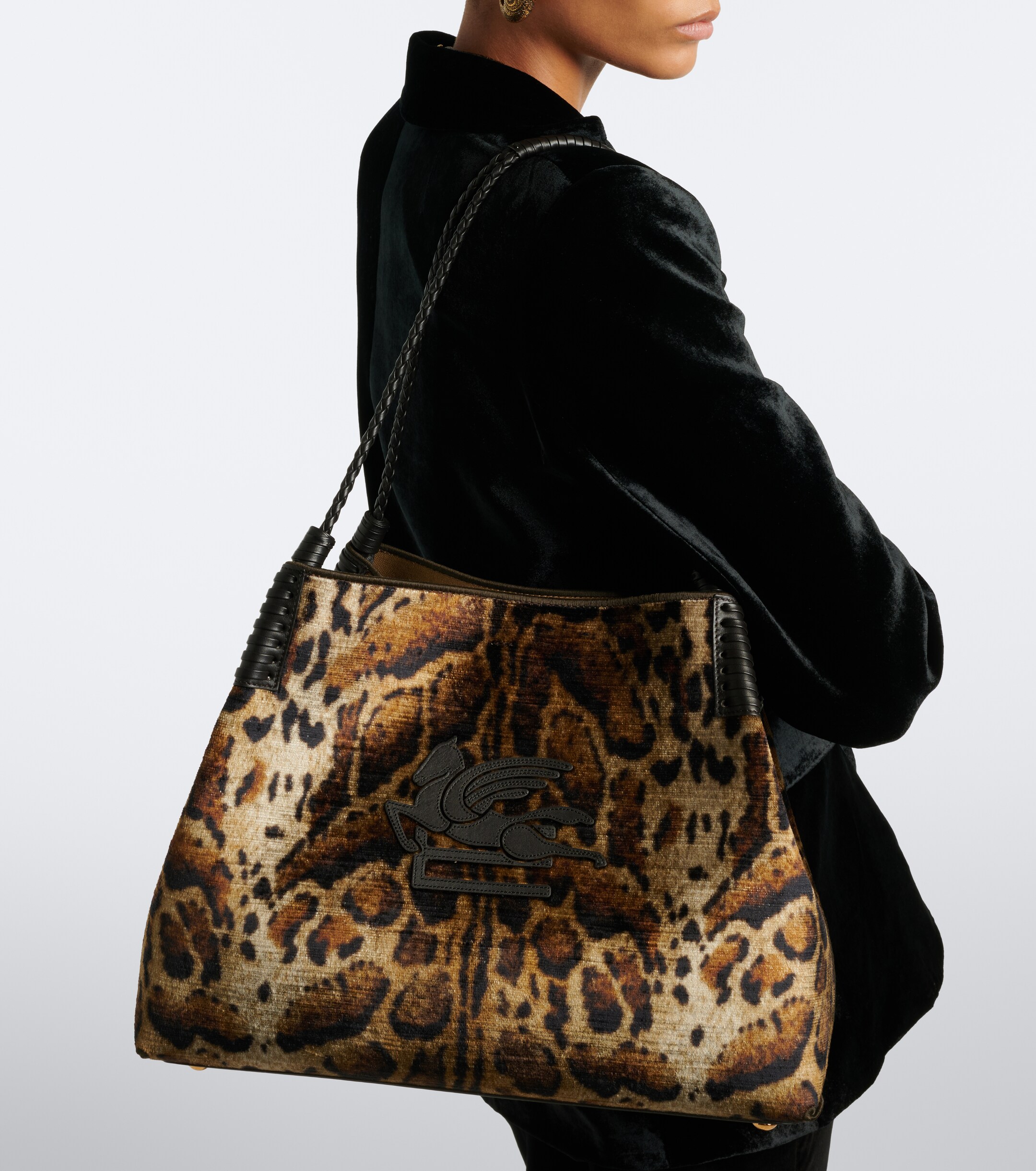 Etro Libra Large leopard-print velvet tote bag