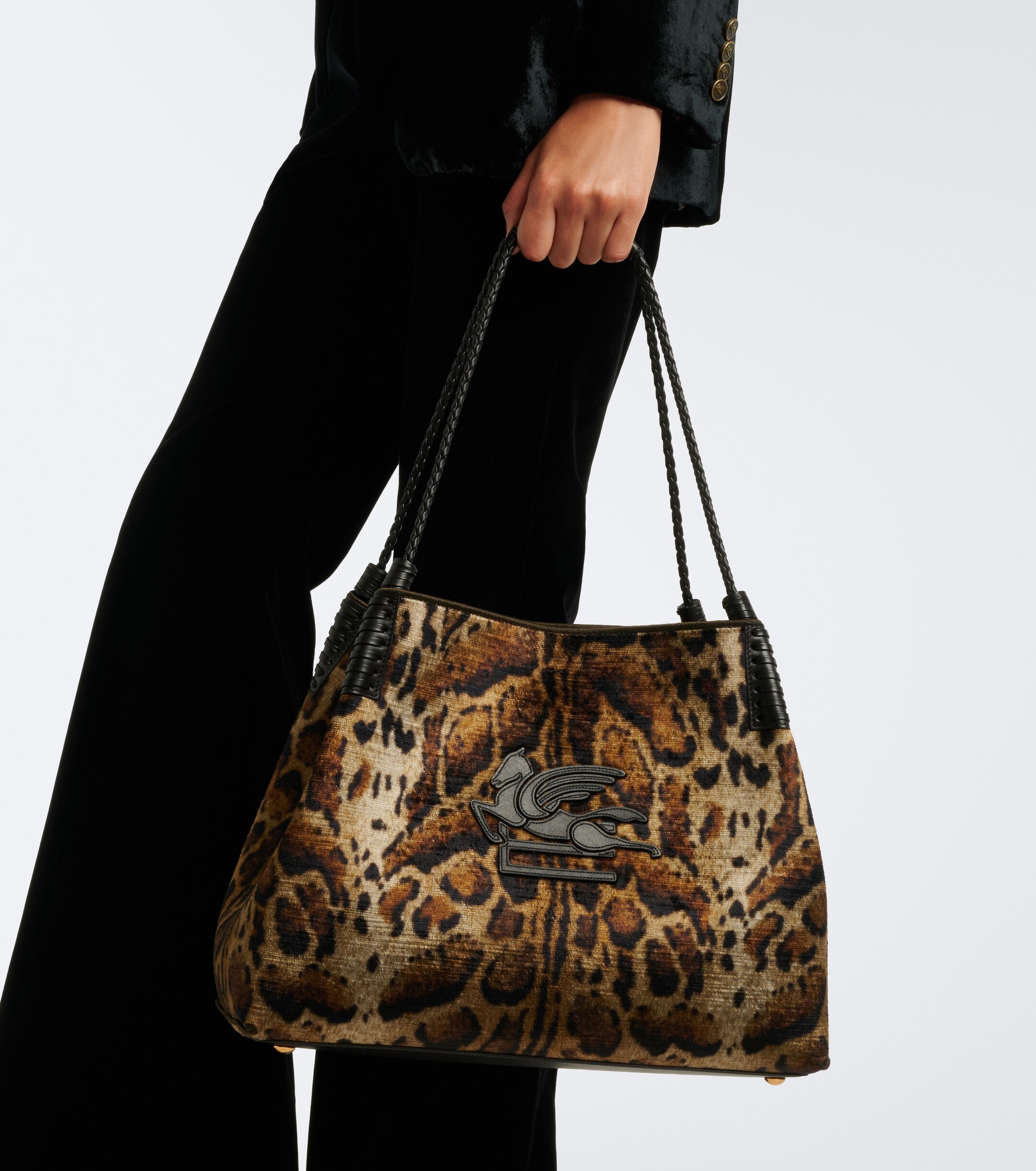 Etro Libra Large leopard-print velvet tote bag