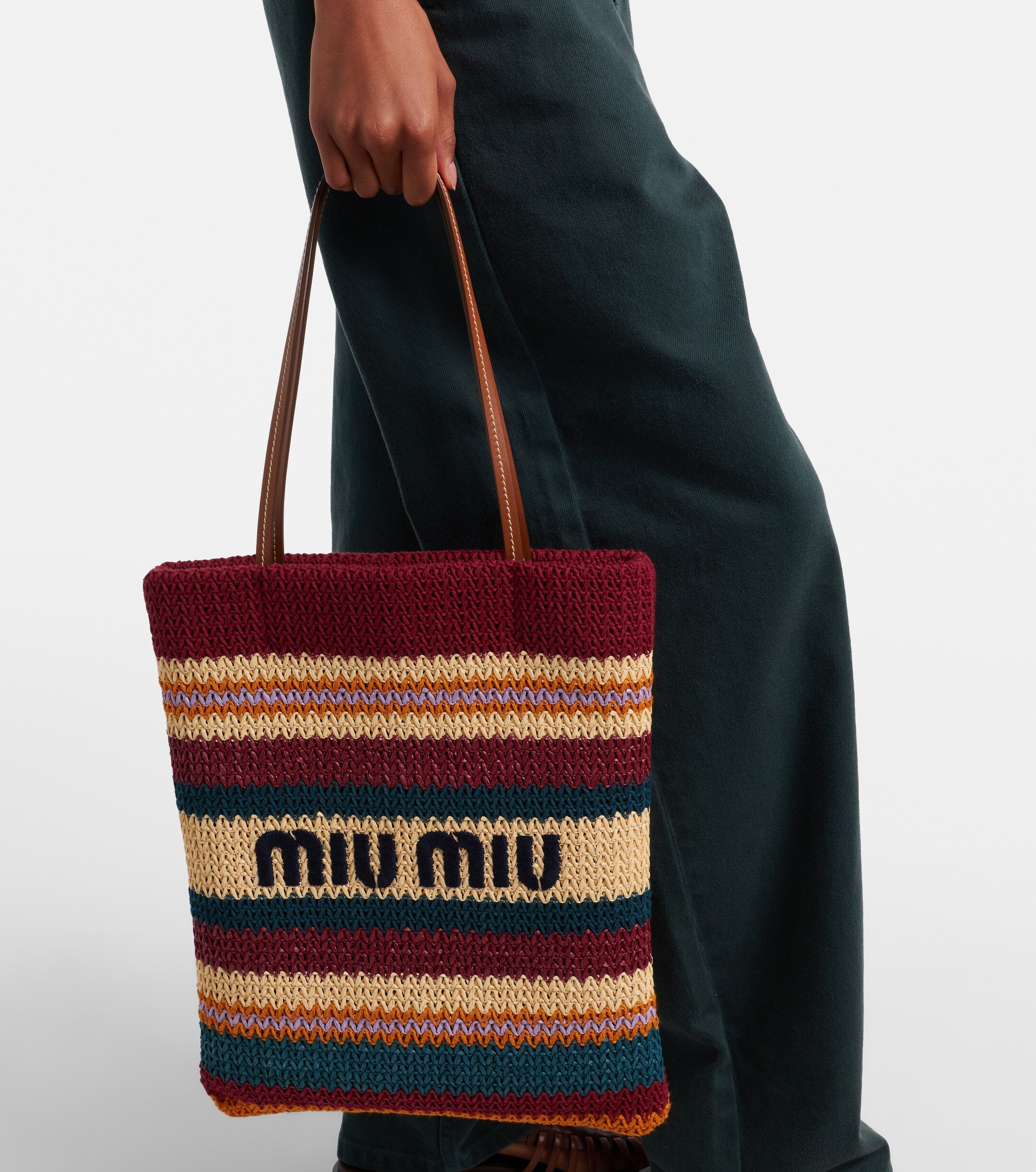 Miu Miu Woven raffia-effect shopper