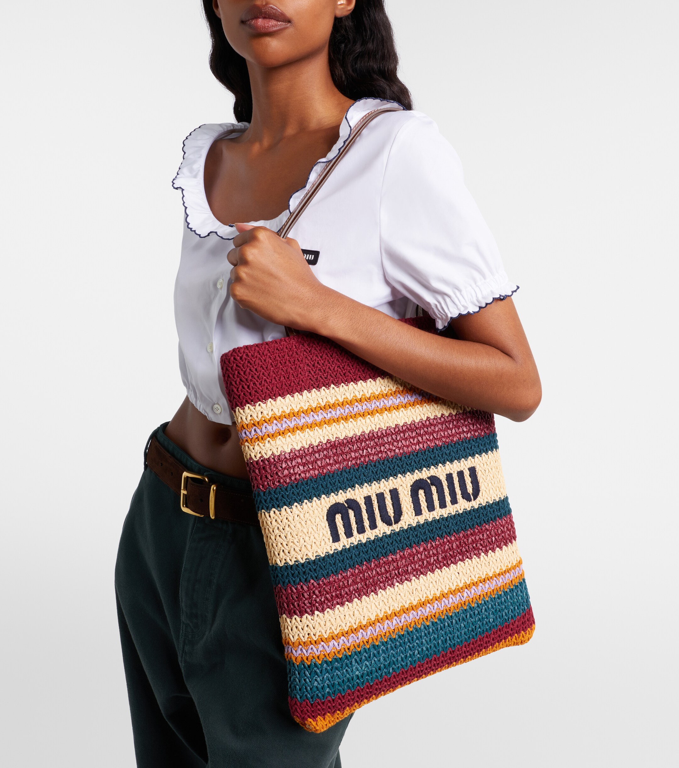 Miu Miu Woven raffia-effect shopper