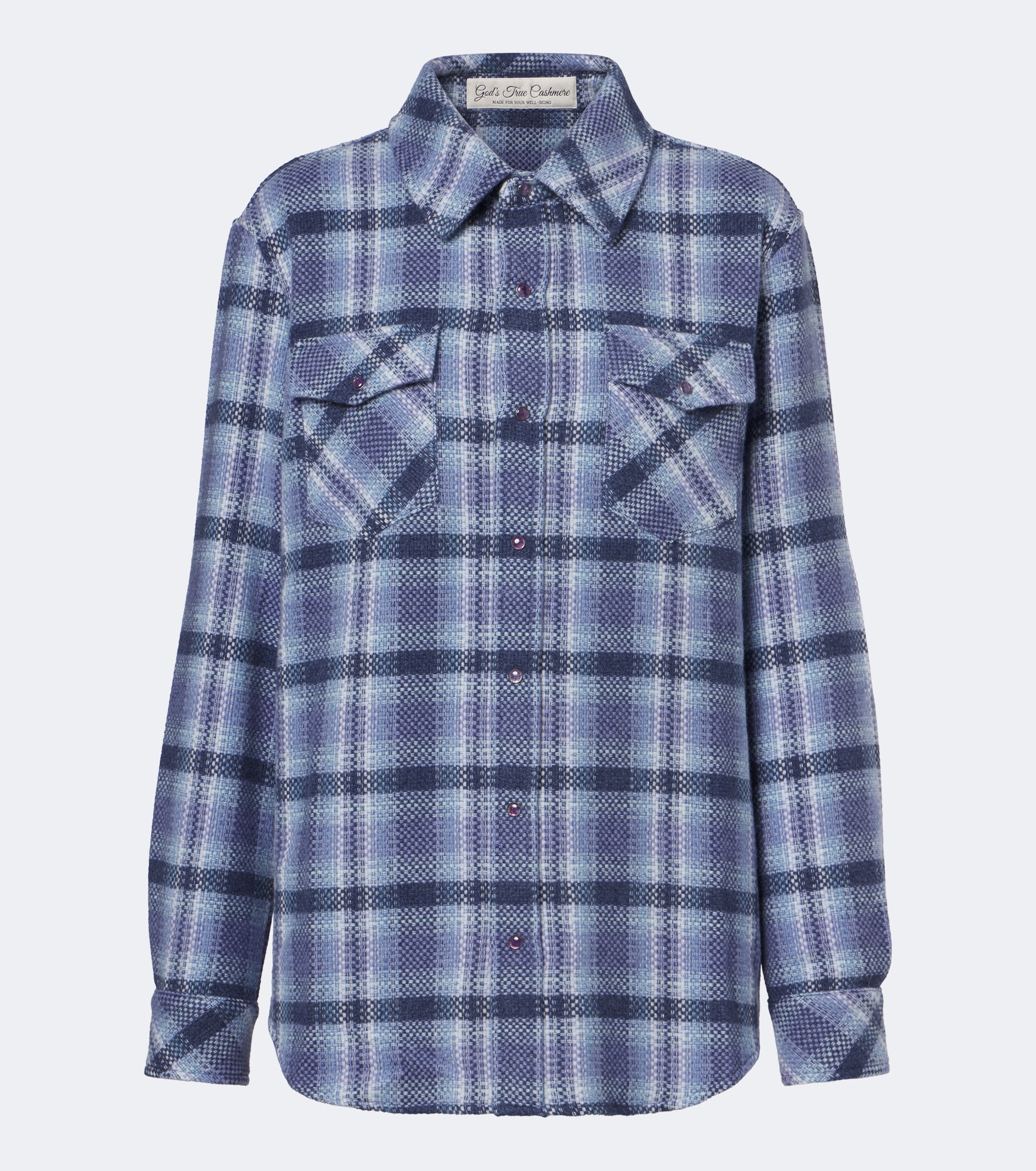 God's True Cashmere God's True Cashmere Blue Uniform plaid cashmere shirt