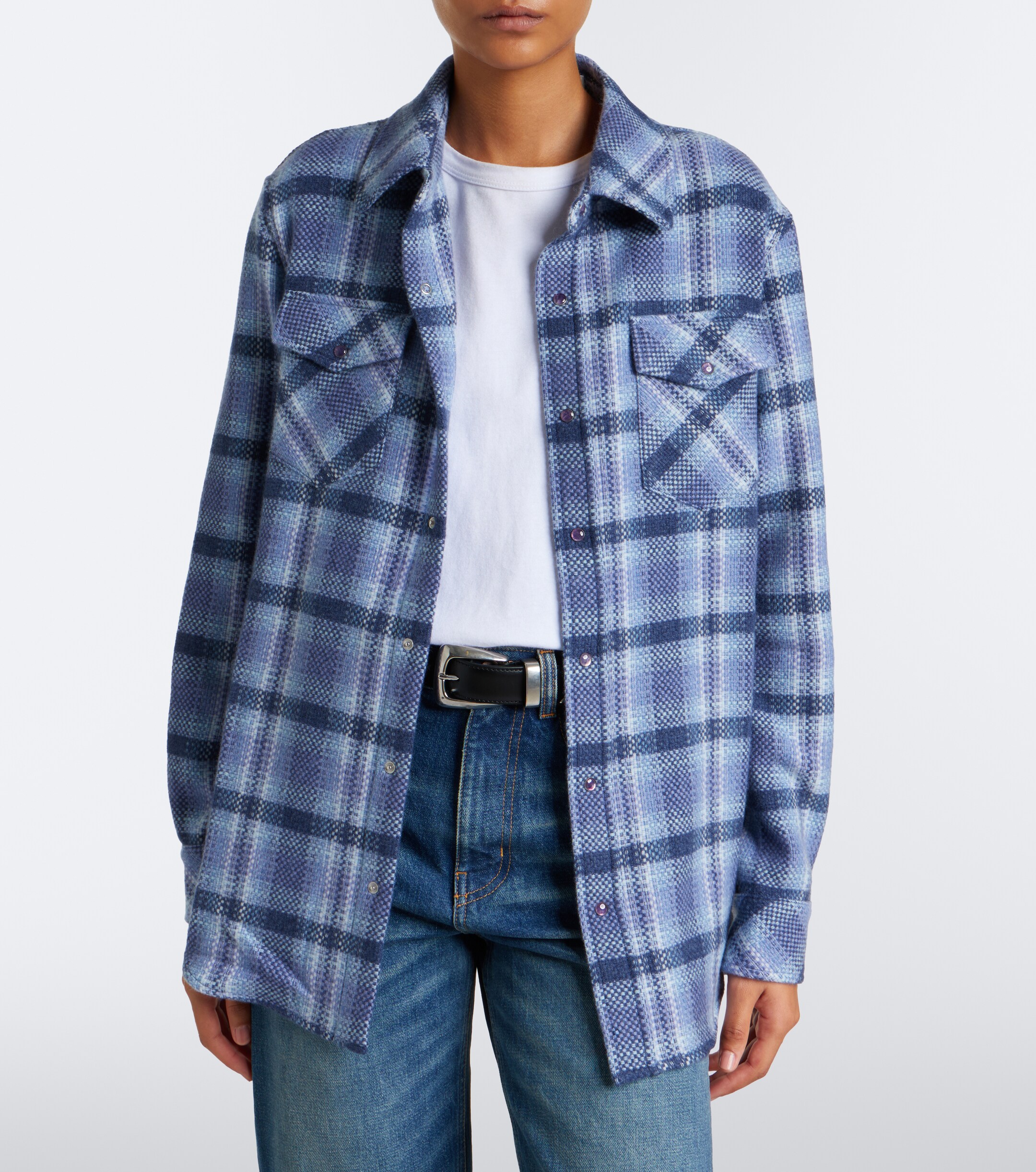 God's True Cashmere God's True Cashmere Blue Uniform plaid cashmere shirt