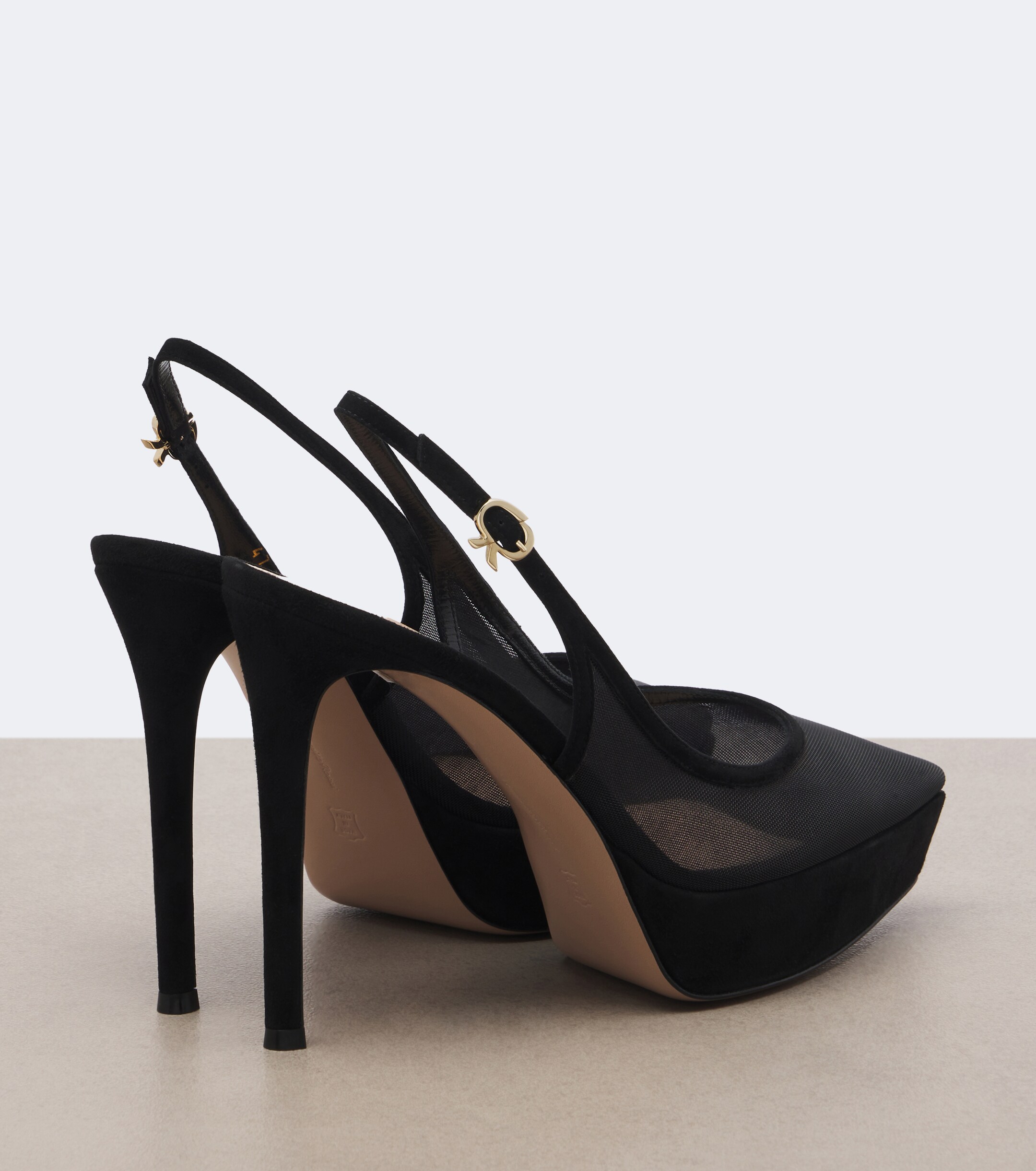 GIANVITO ROSSI Gianvito Rossi Suede-trimmed mesh platform slingback pumps