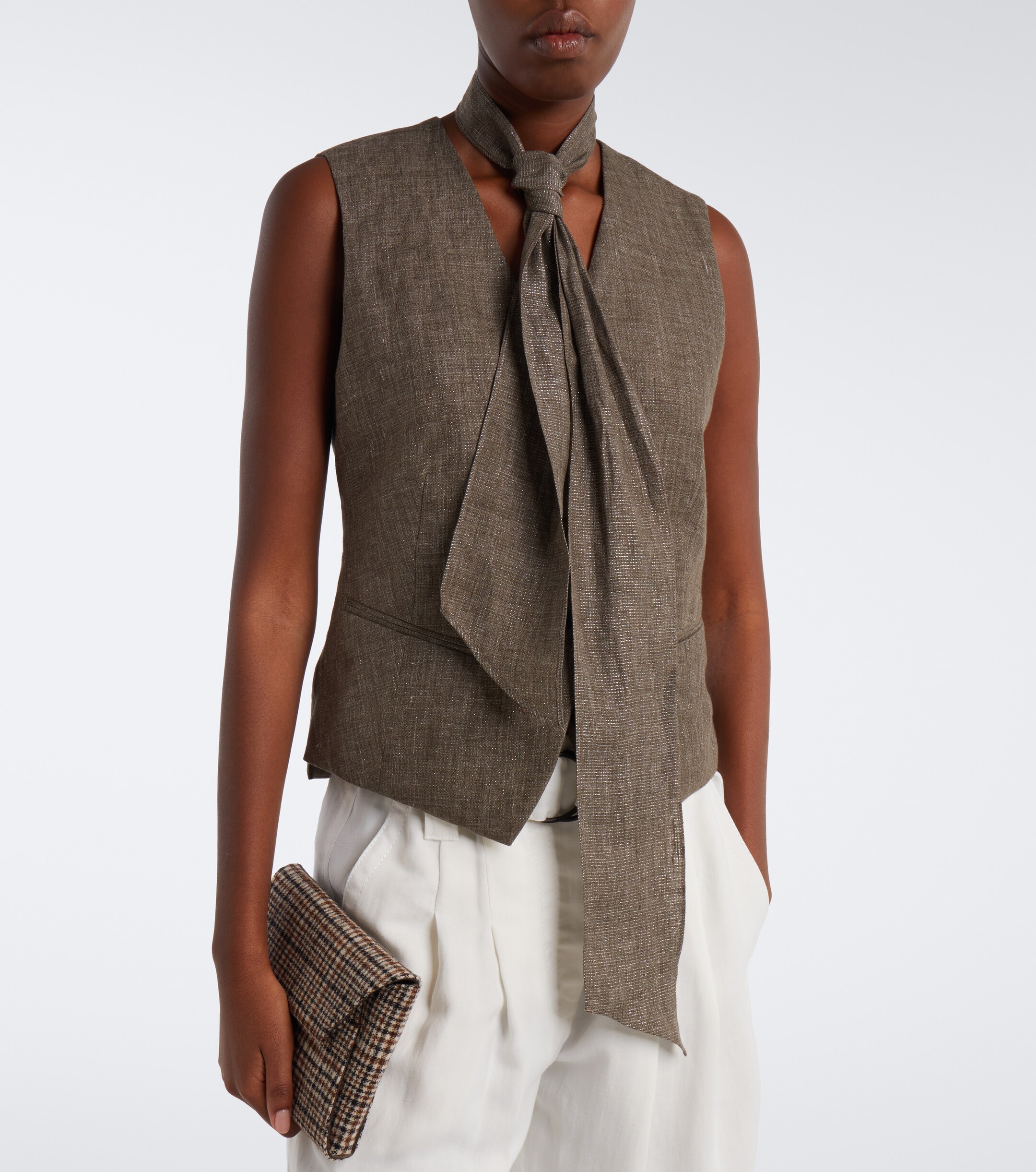 Brunello Cucinelli Brunello Cucinelli Scarf-detail linen vest