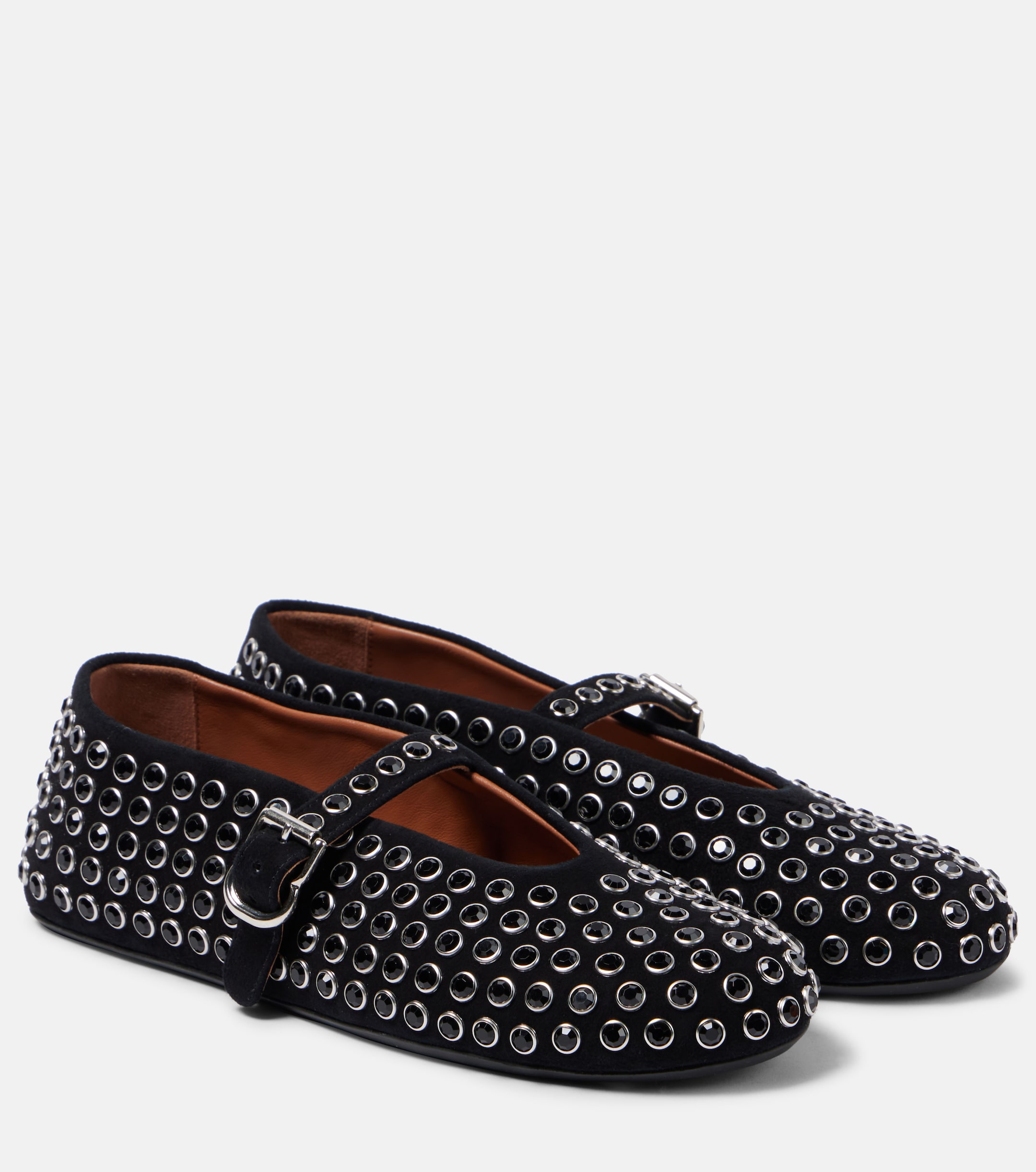 Alaïa Crystal-embellished suede ballet flats
