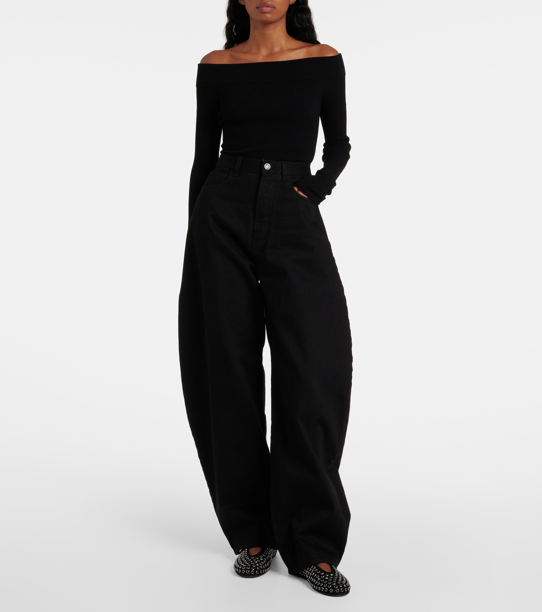 Alaïa Crystal-embellished suede ballet flats