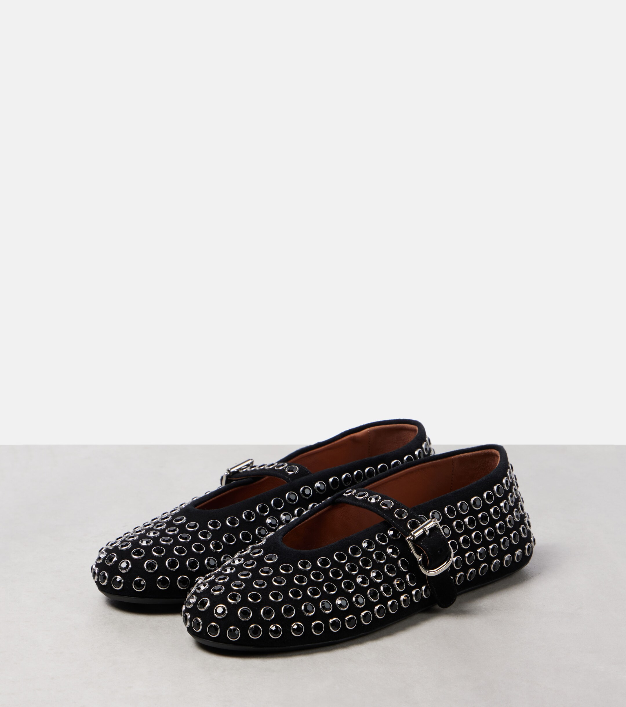 Alaïa Crystal-embellished suede ballet flats