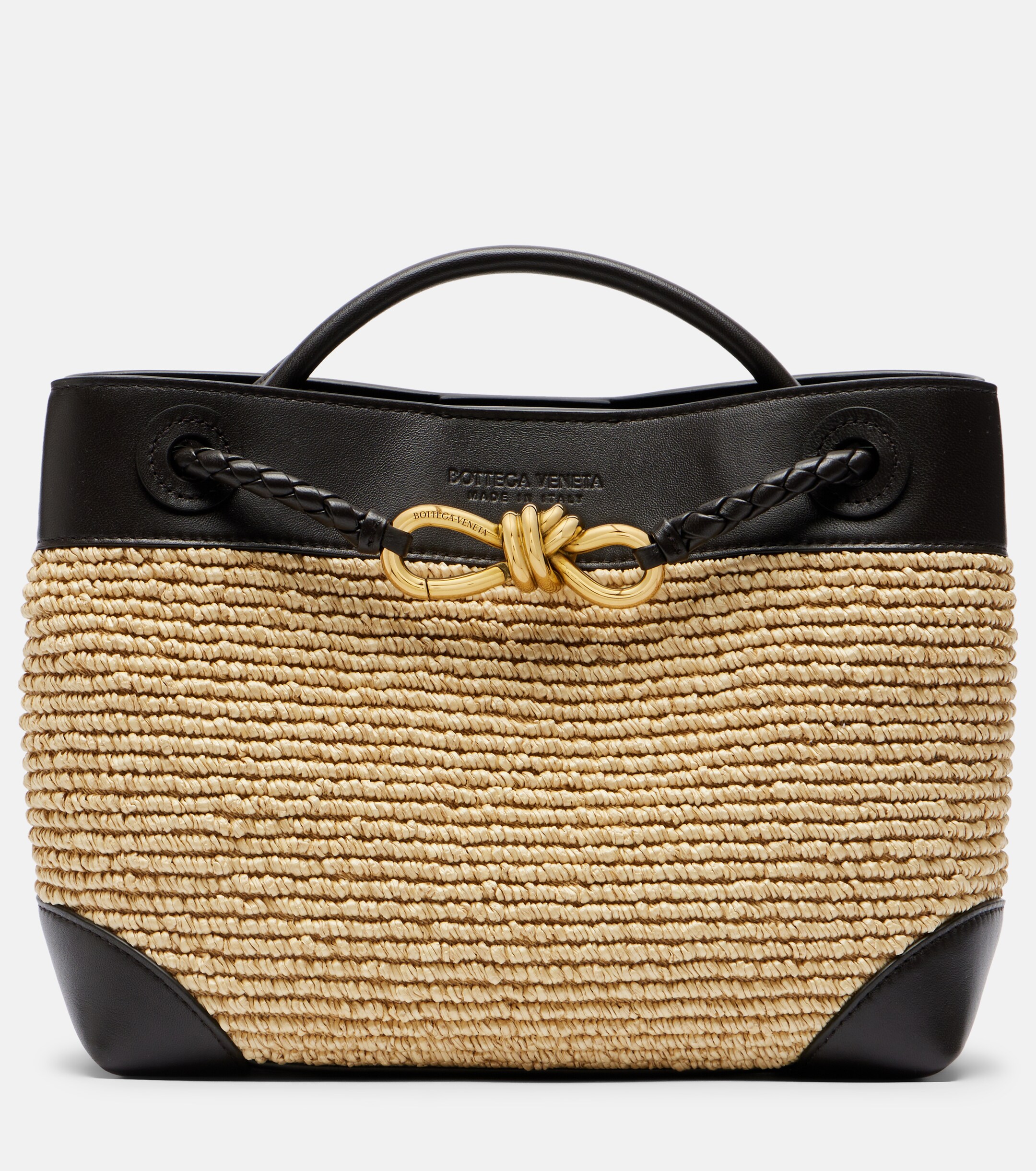 Bottega Veneta Andiamo Small leather and raffia top-handle bag
