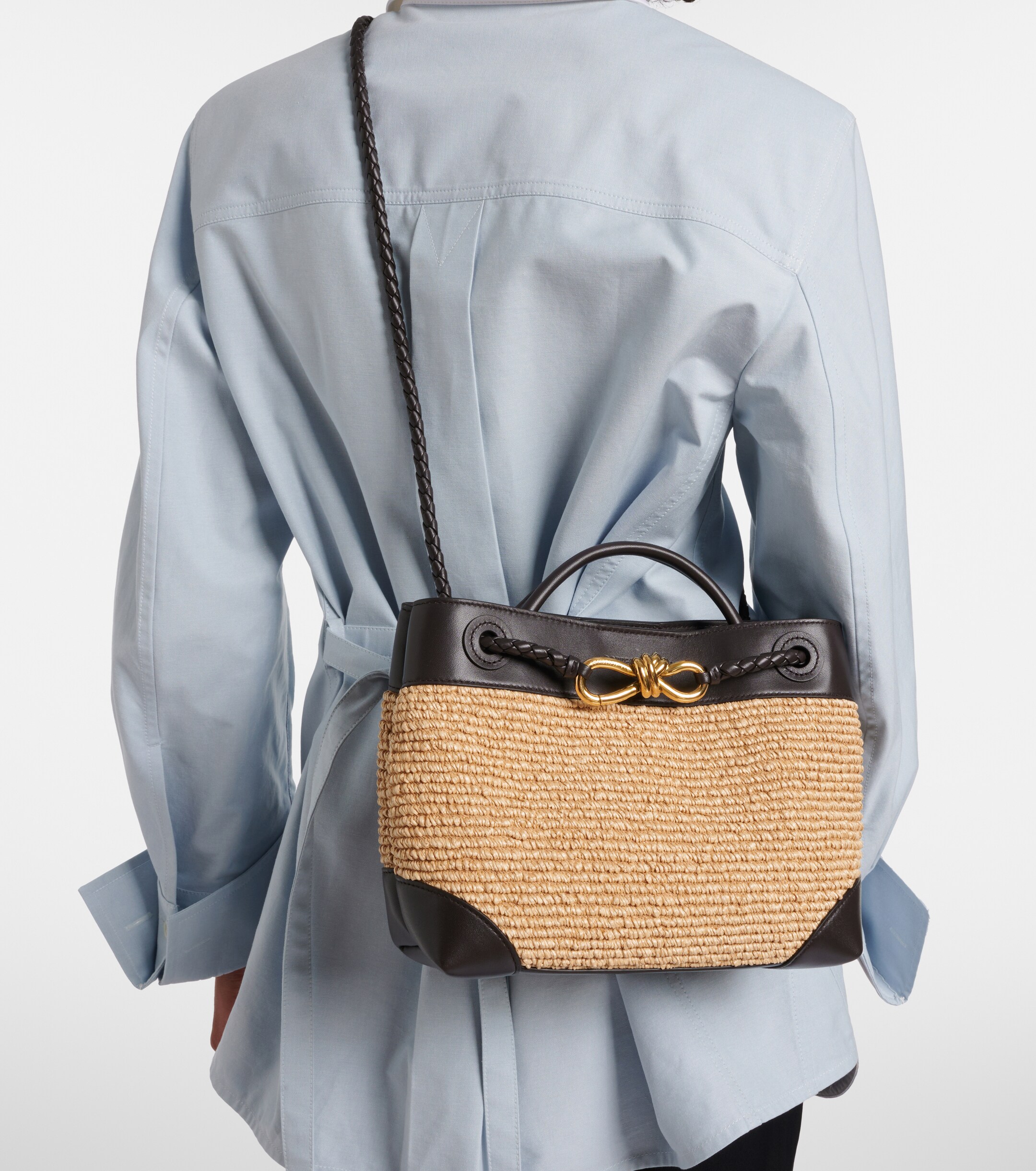 Bottega Veneta Andiamo Small leather and raffia top-handle bag