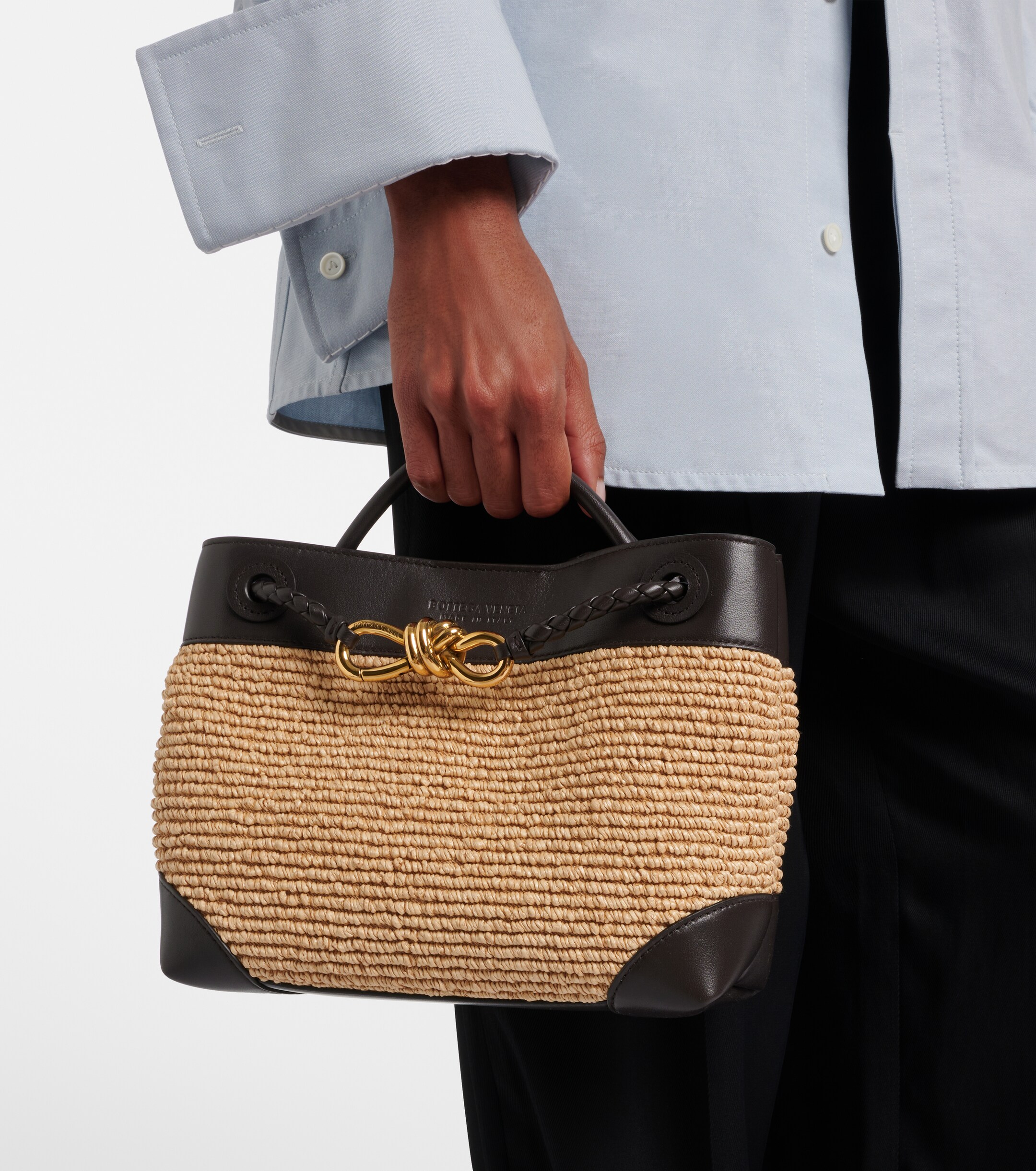 Bottega Veneta Andiamo Small leather and raffia top-handle bag