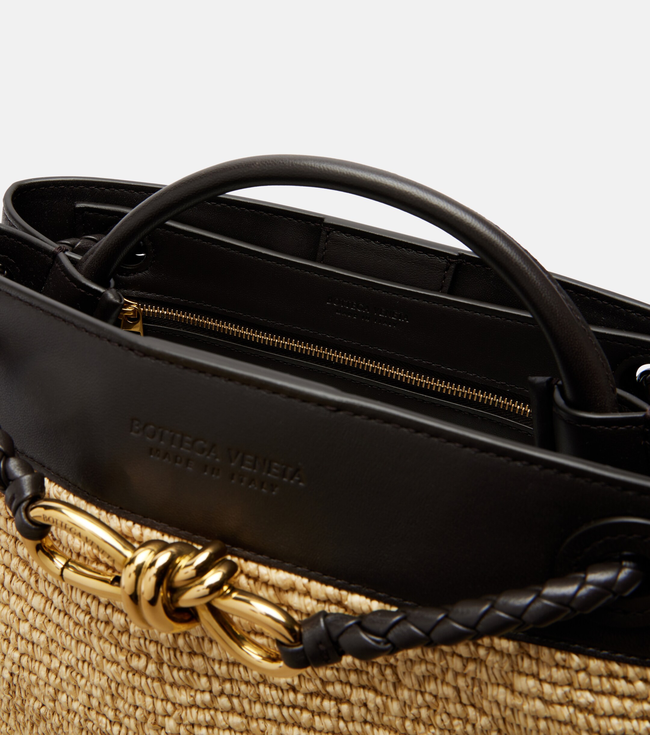 Bottega Veneta Andiamo Small leather and raffia top-handle bag