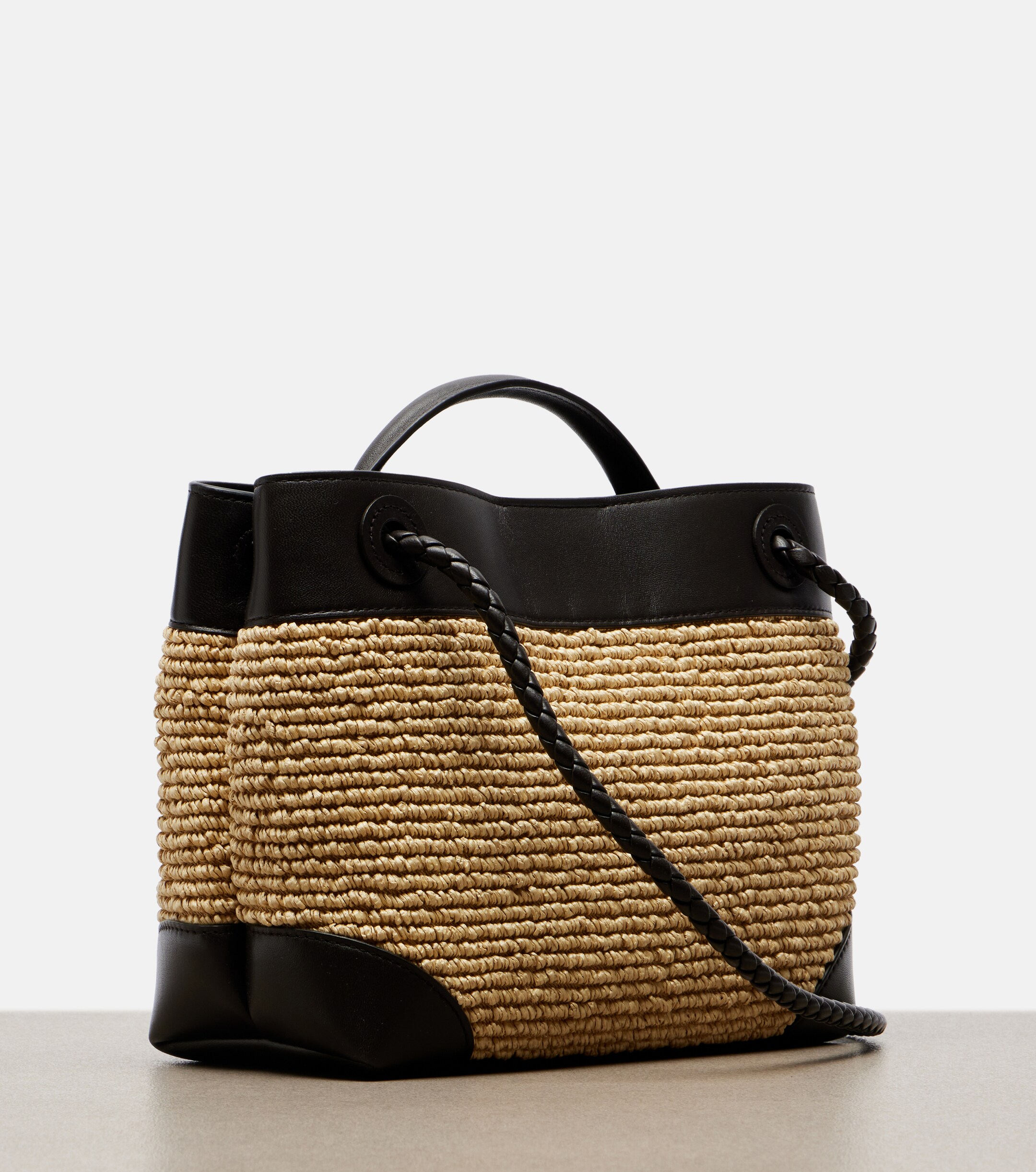 Bottega Veneta Andiamo Small leather and raffia top-handle bag