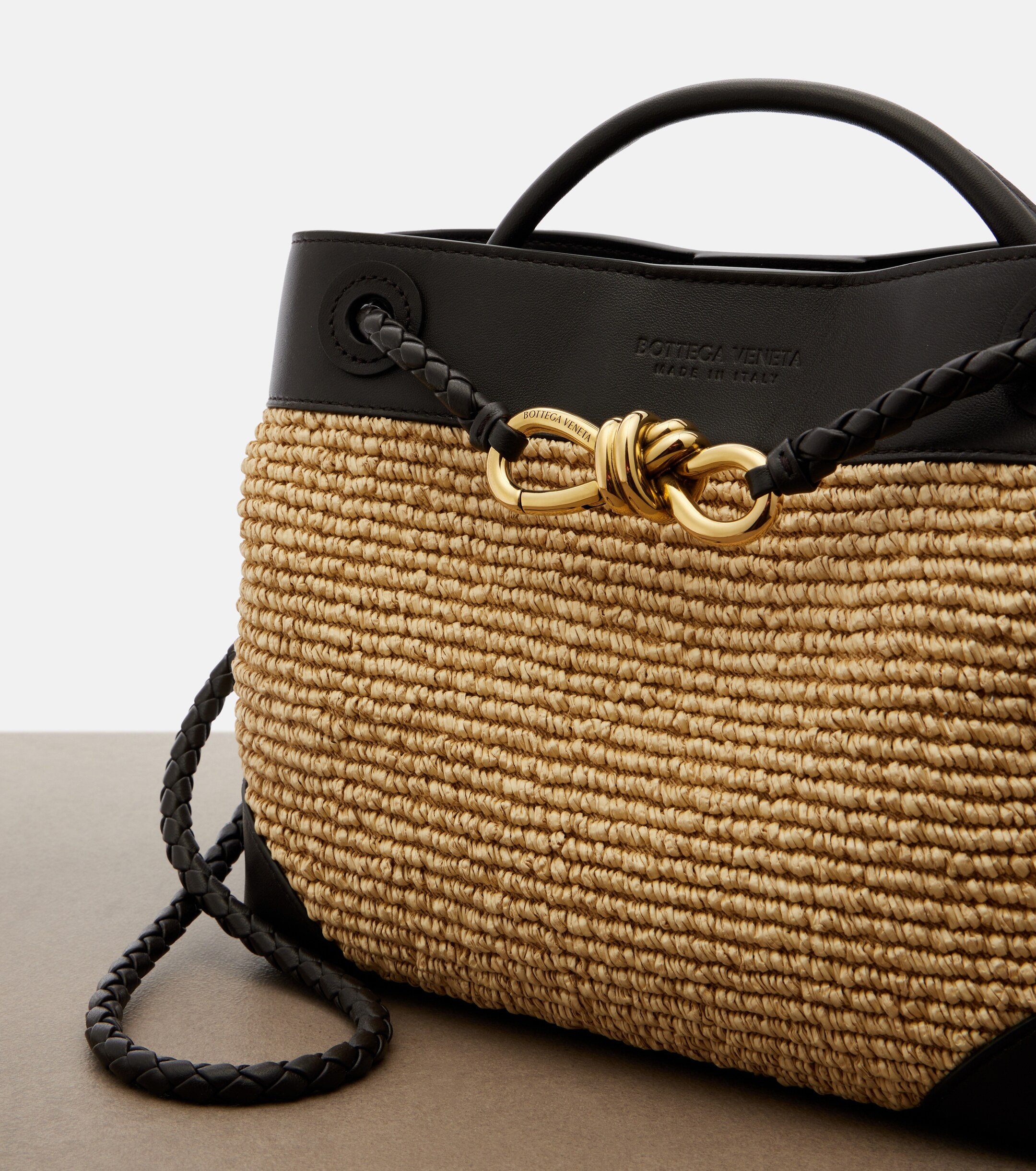 Bottega Veneta Andiamo Small leather and raffia top-handle bag