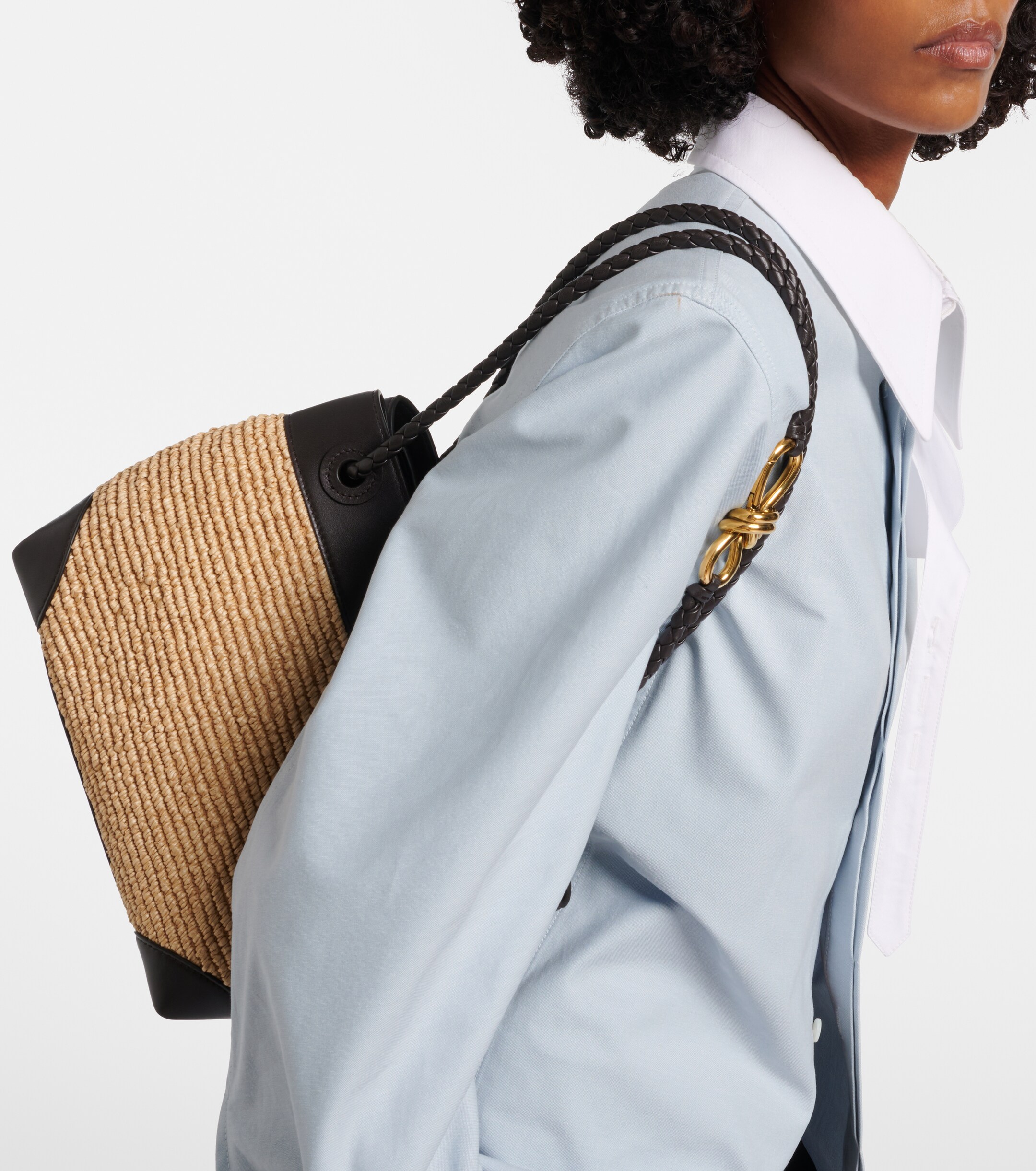 Bottega Veneta Andiamo Small leather and raffia top-handle bag