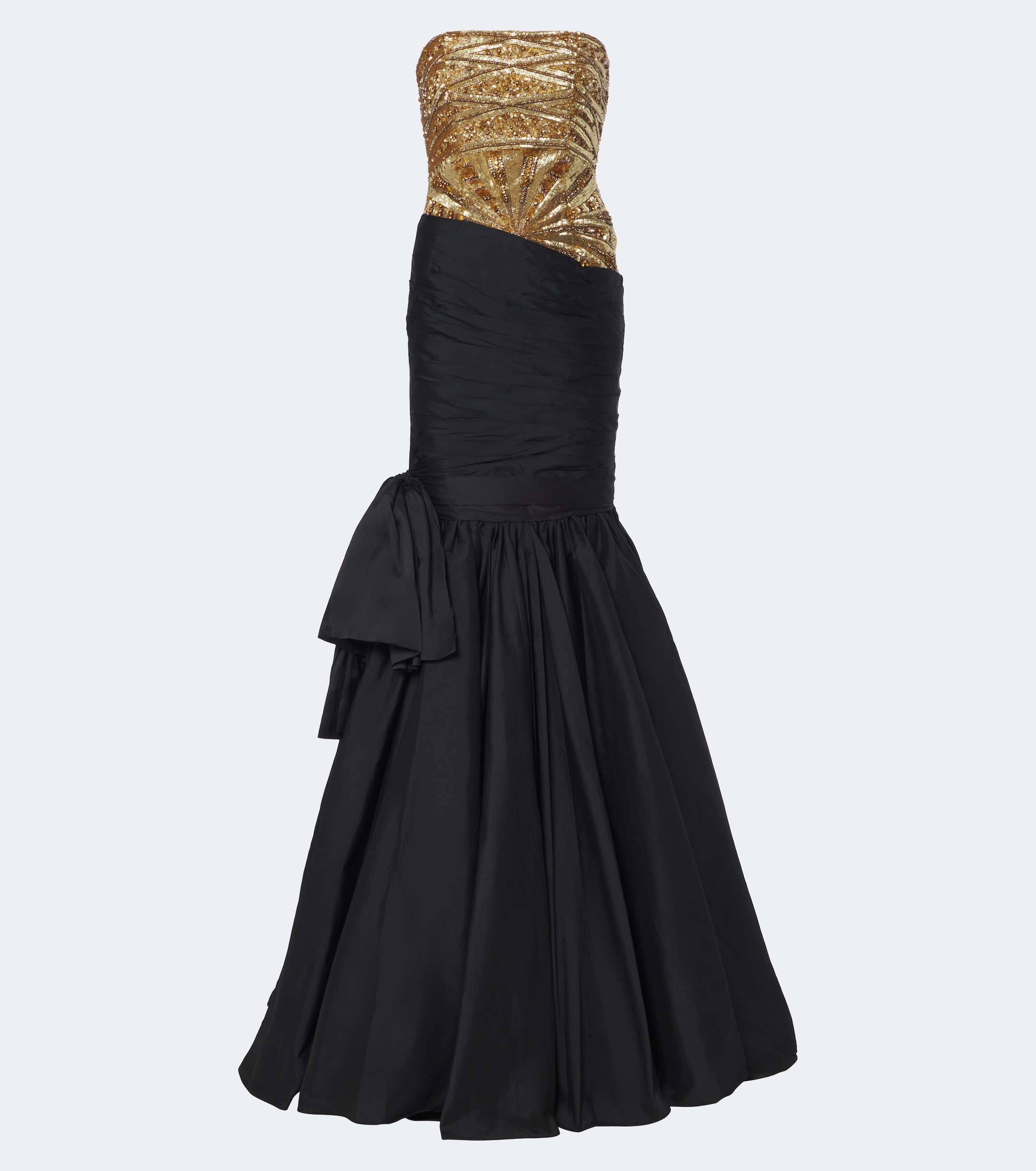 LA FUORI Là Fuori Gilded Geo draped sequined bustier gown