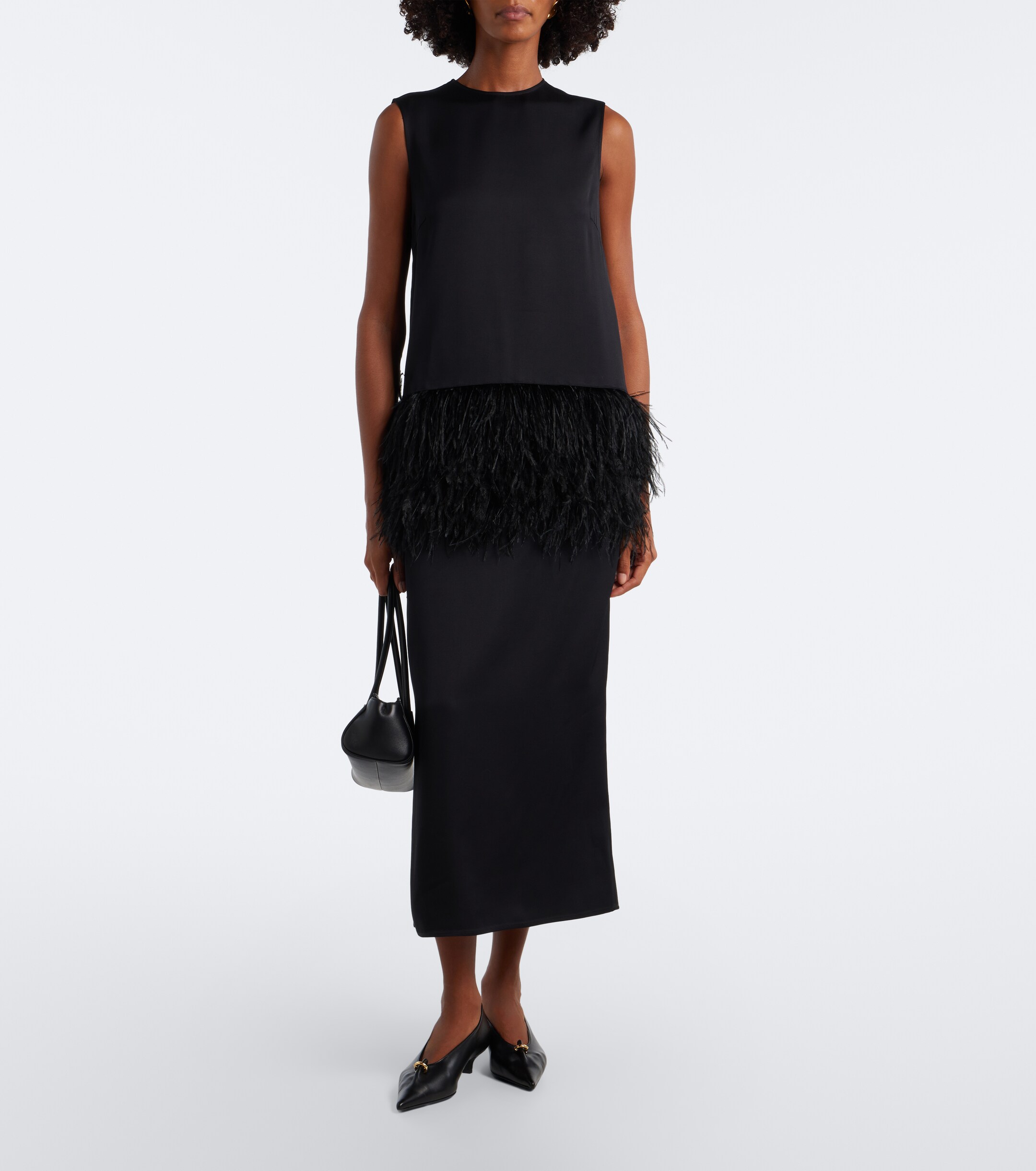 LOULOU DE SAISON Loulou de Saison Sonia feather-trimmed midi dress