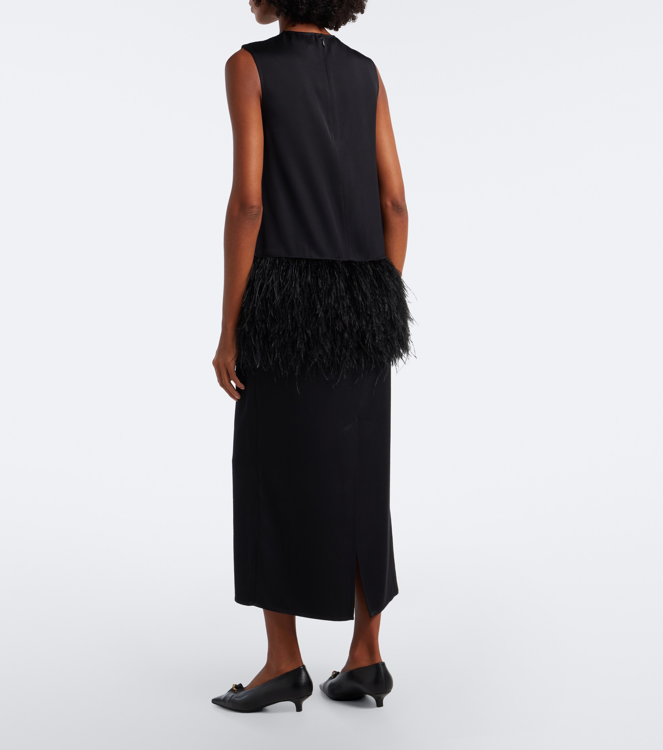 LOULOU DE SAISON Loulou de Saison Sonia feather-trimmed midi dress