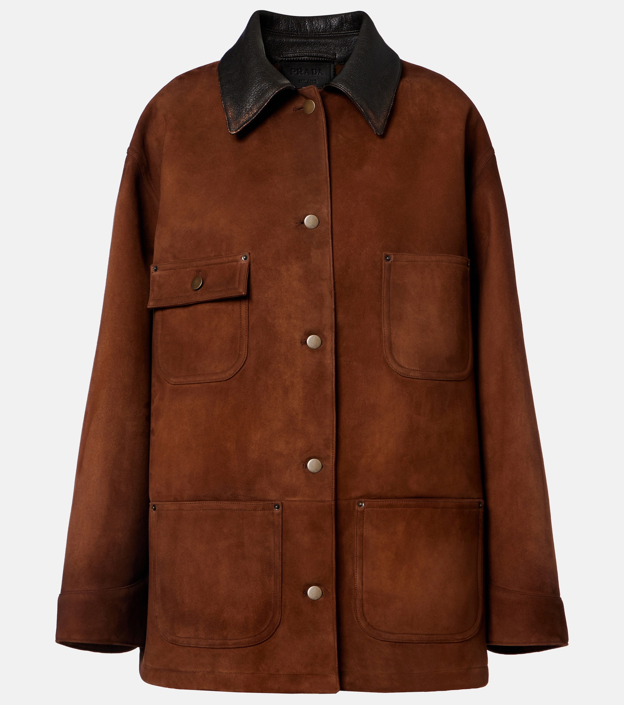 Prada Leather-trimmed suede field jacket