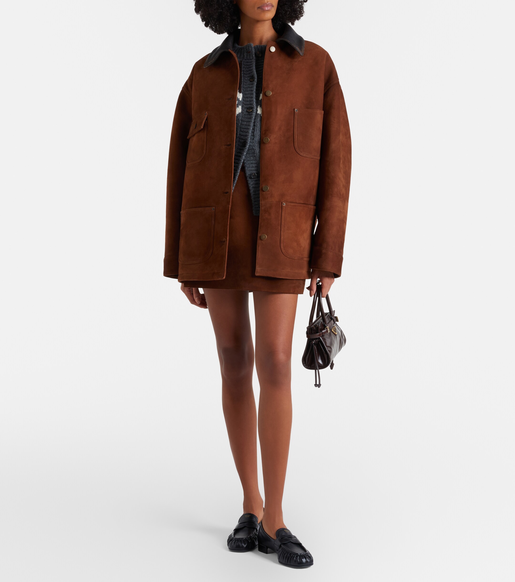 Prada Leather-trimmed suede field jacket