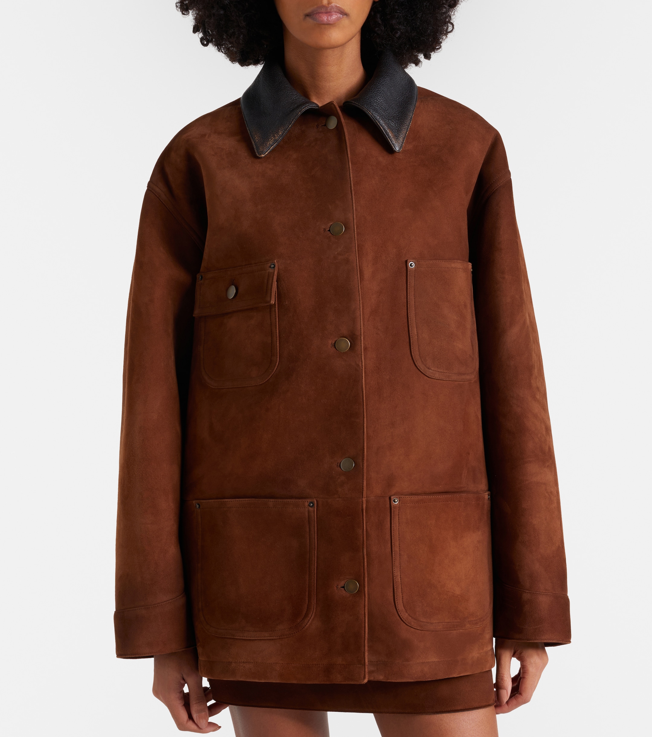 Prada Leather-trimmed suede field jacket
