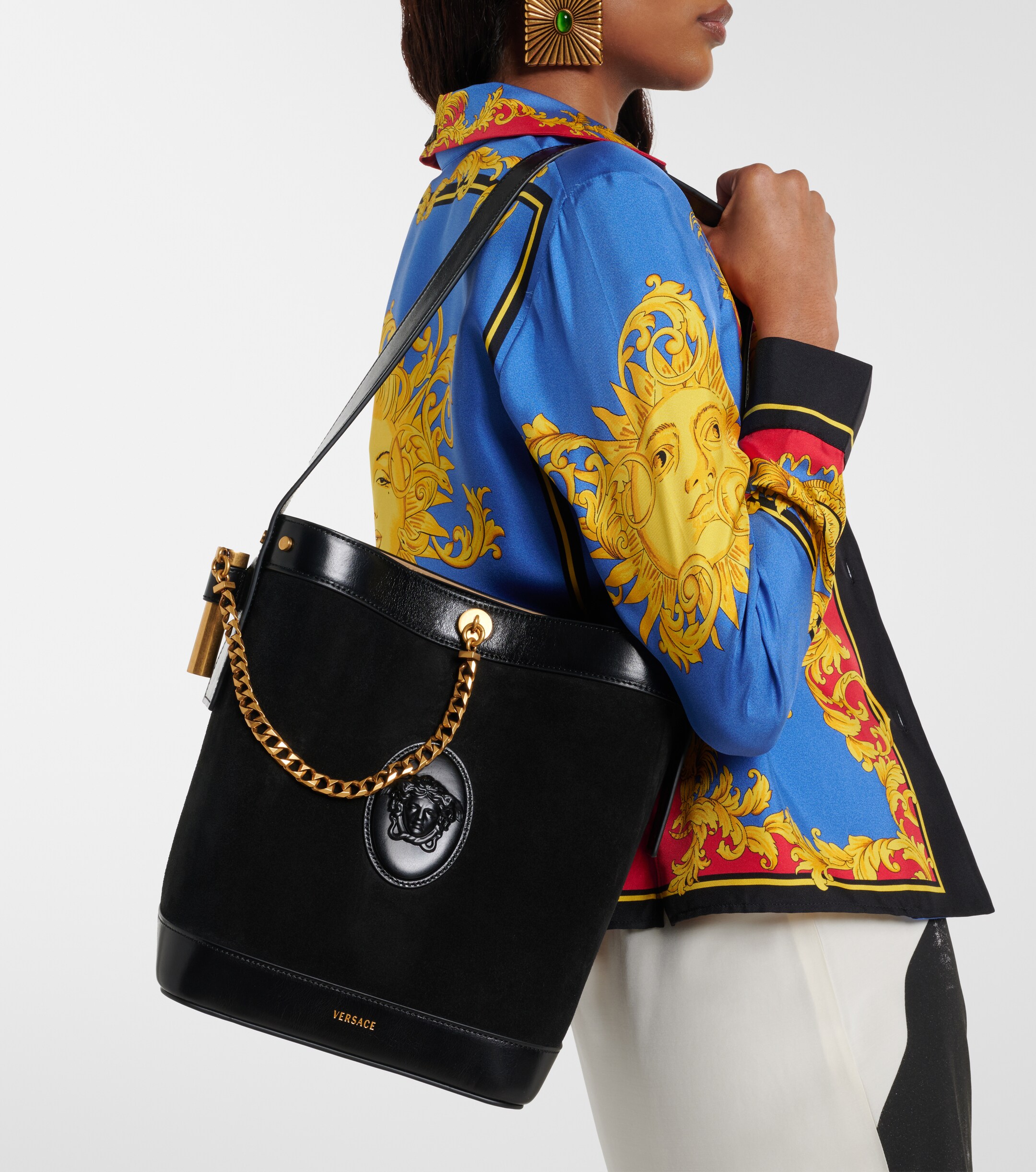 Versace La Medusa suede shoulder bag