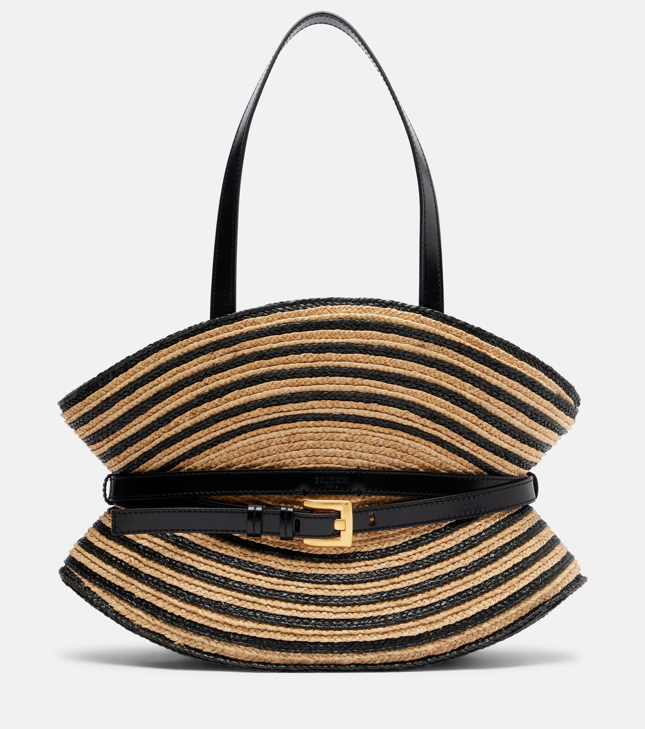 Balmain Raffia-effect striped shoulder bag