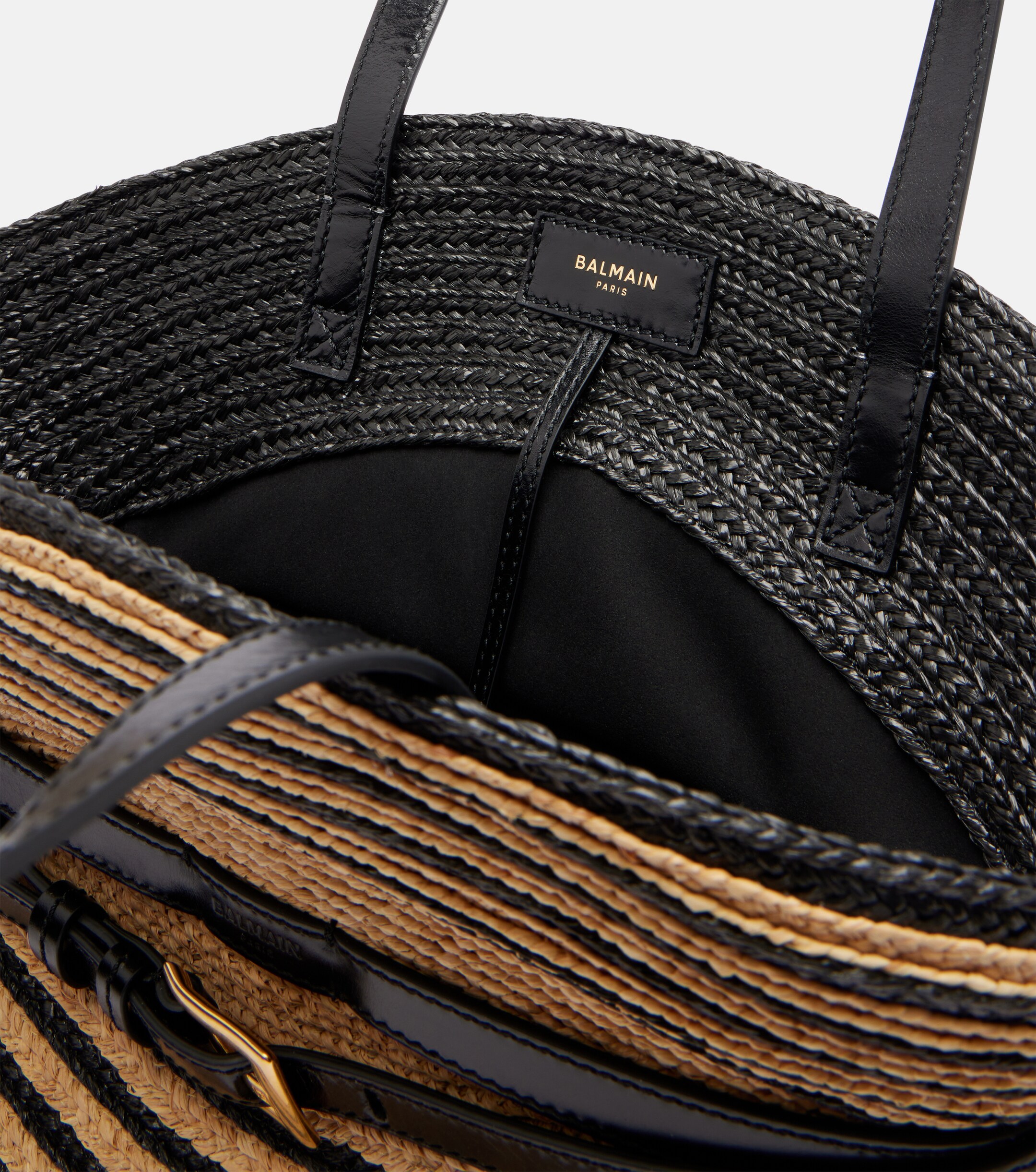 Balmain Raffia-effect striped shoulder bag