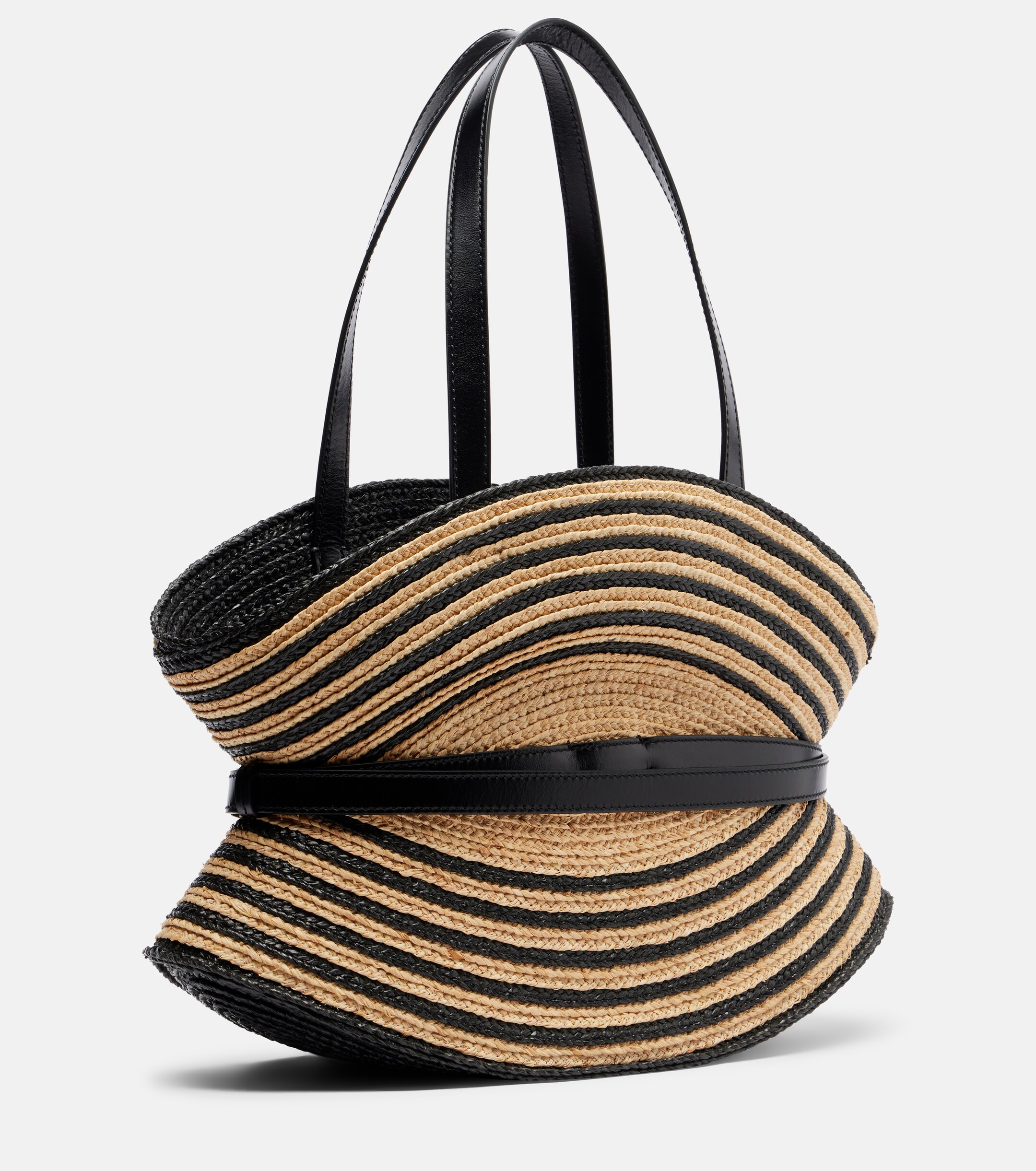 Balmain Raffia-effect striped shoulder bag