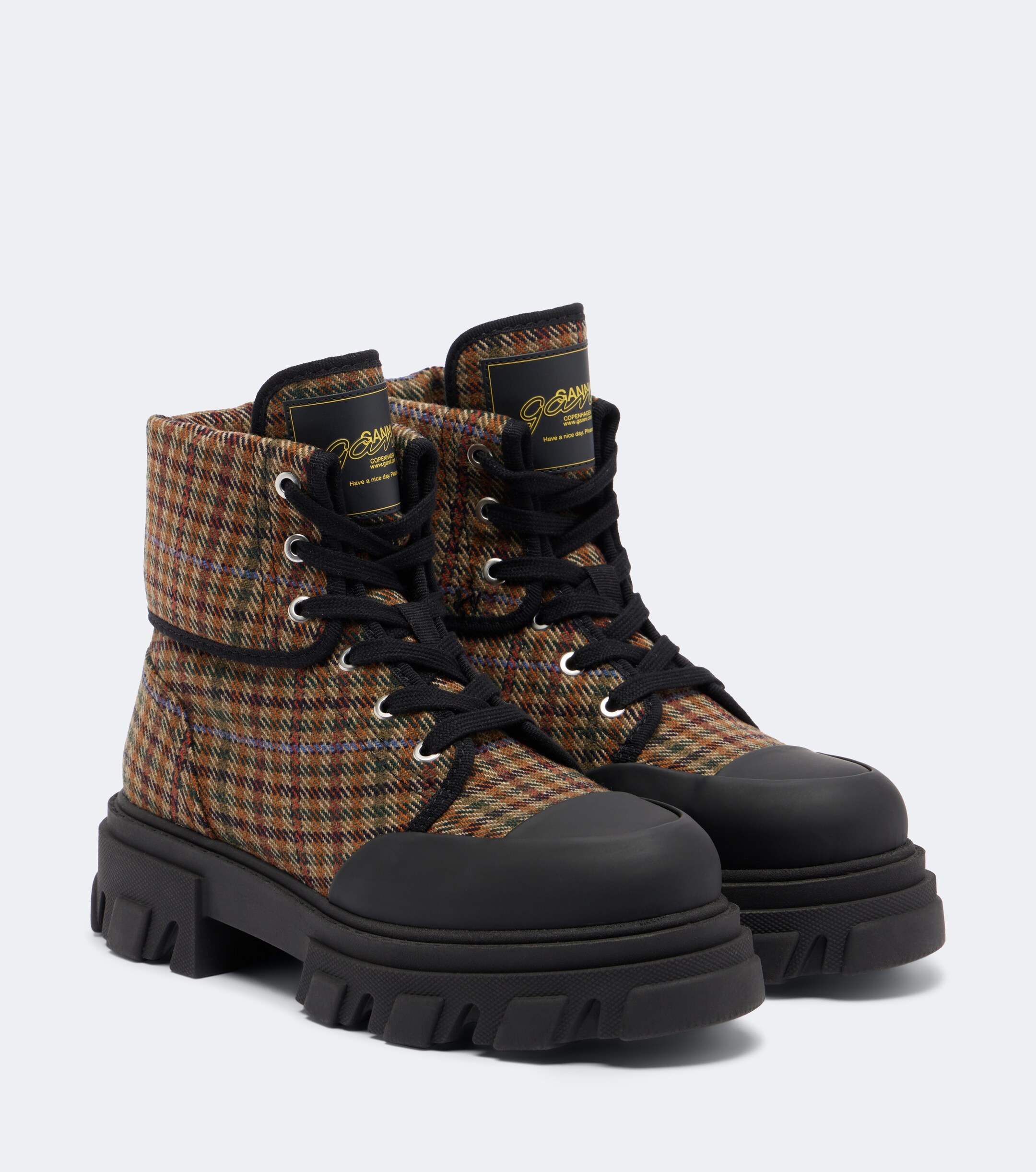 GANNI Ganni Checked combat boots