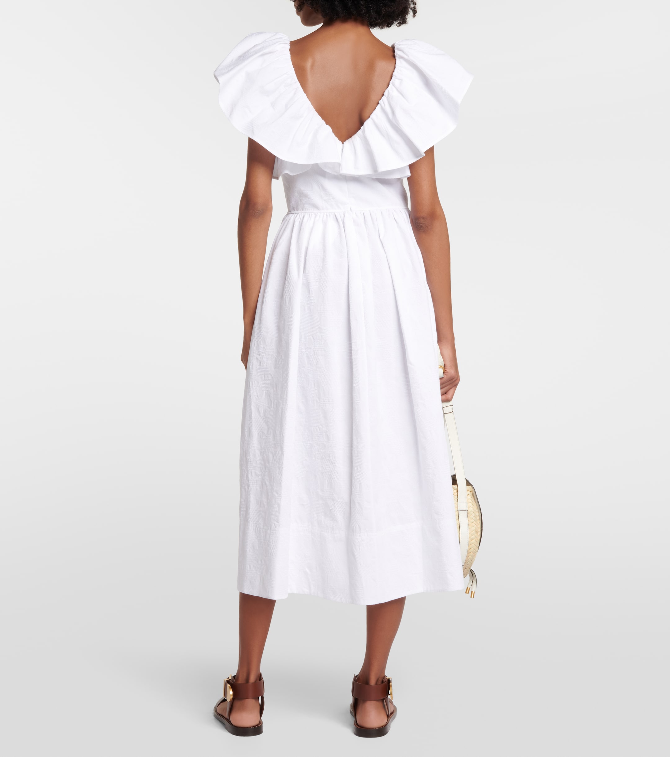 see by chloe cotton midi dress See by Chloe White Cotton Lace Insert Detail Midi Dress M