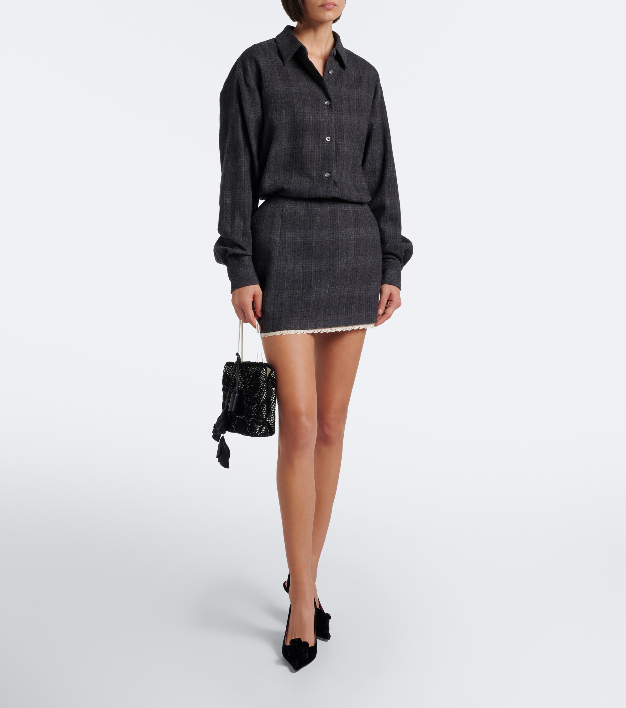 Magda Butrym Magda Butrym Checked crochet-trimmed virgin wool miniskirt